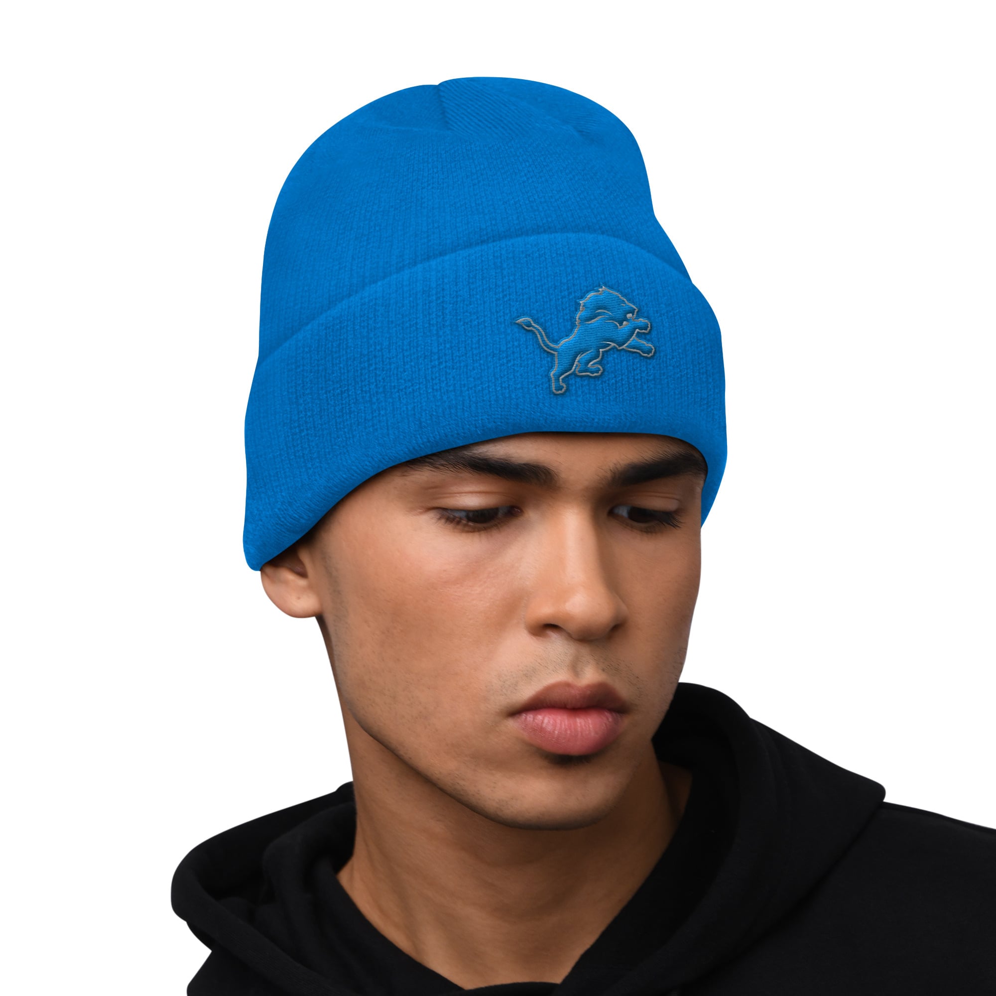 Ensemble sweat à capuche et bonnet revers bleu Detroit Lions pour homme