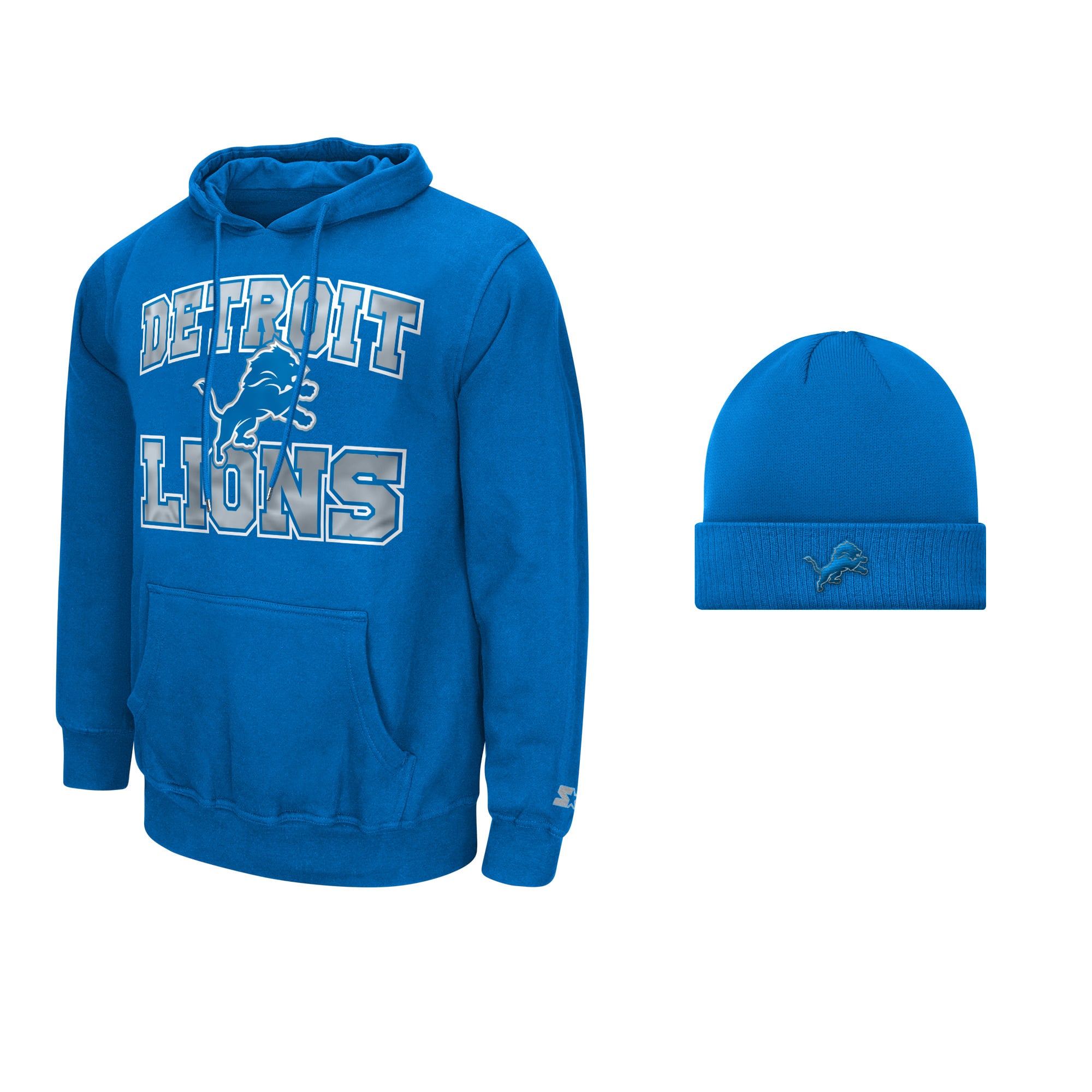 Ensemble sweat à capuche et bonnet revers bleu Detroit Lions pour homme
