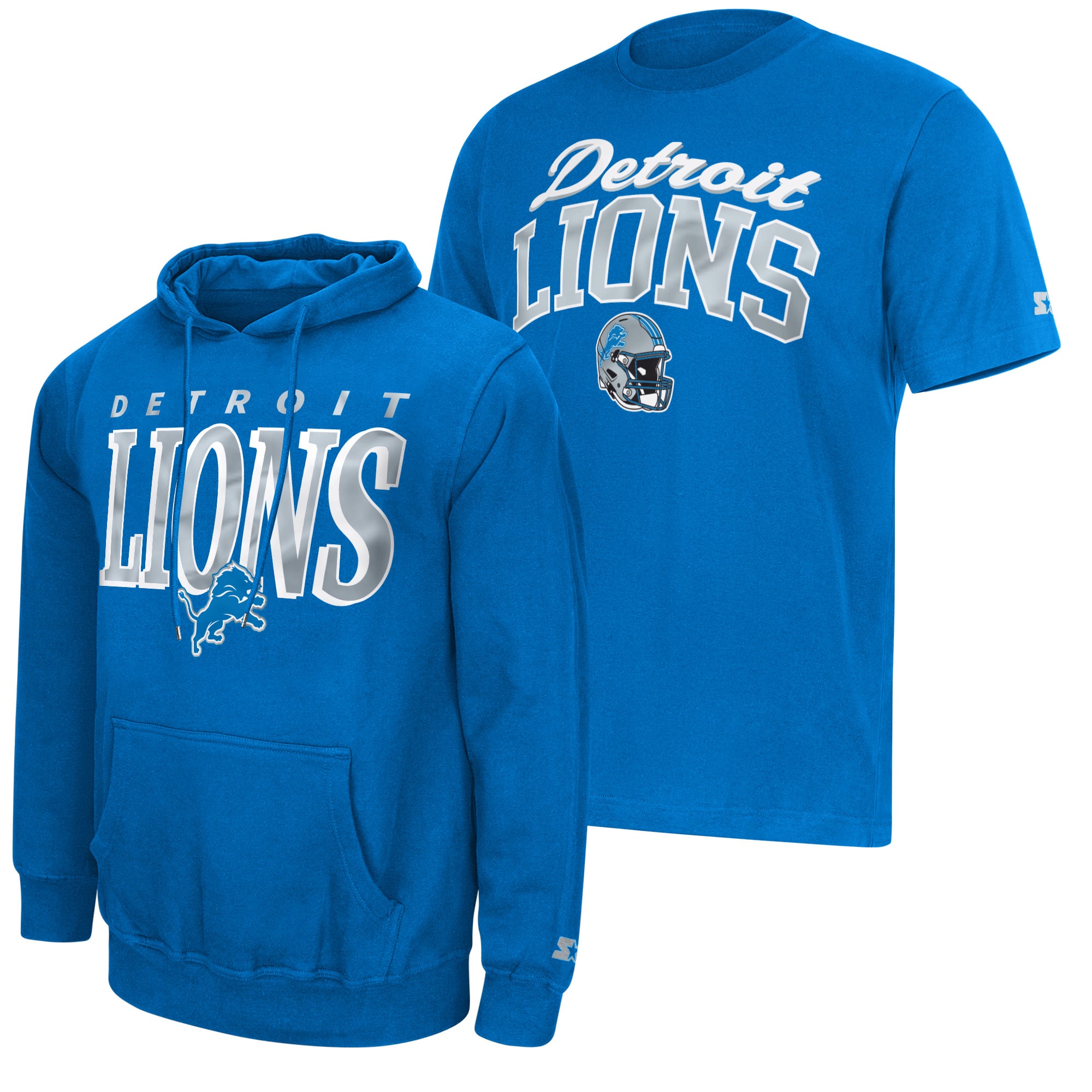 Men's Starter Blue Detroit Lions Logo T-Shirt & Hoodie Set