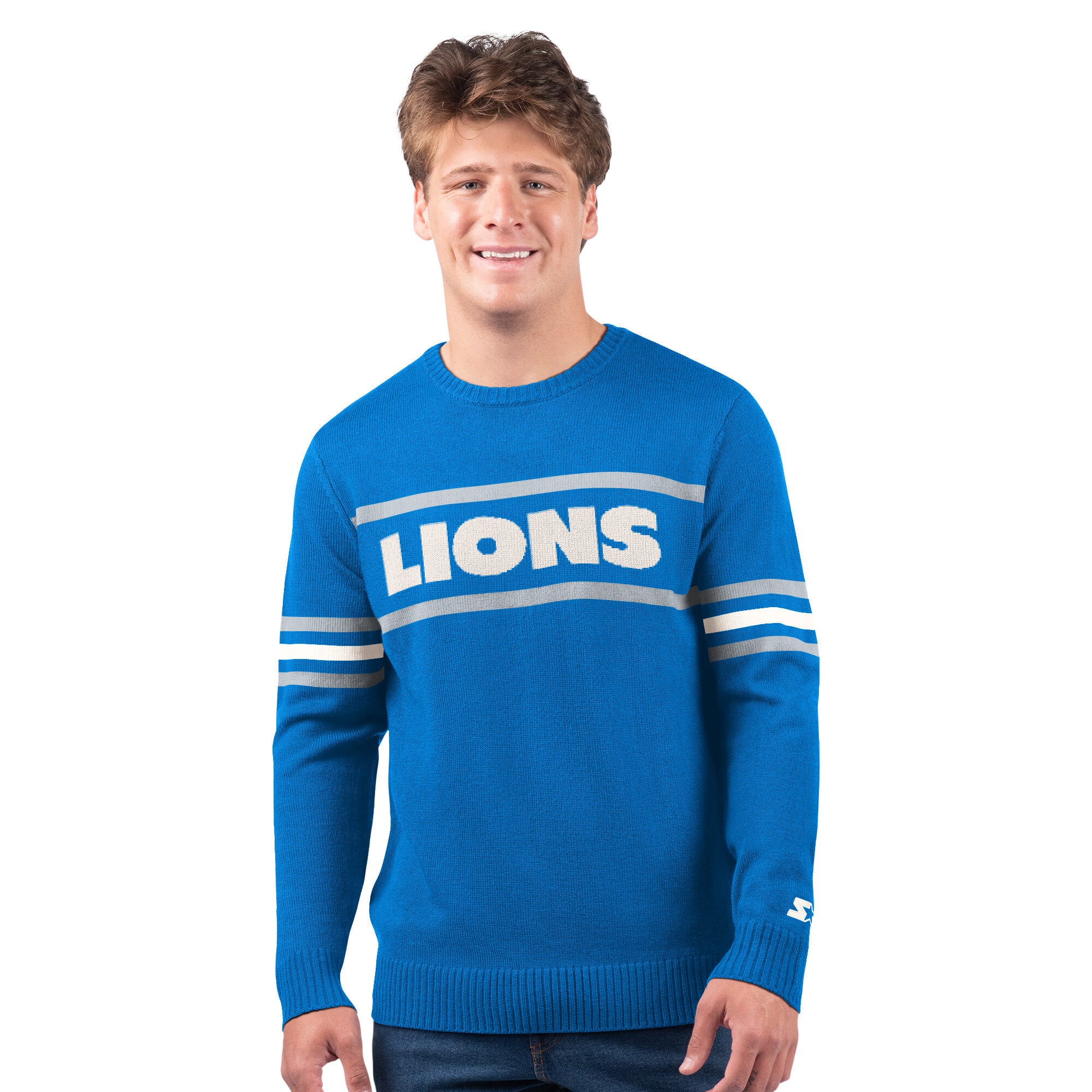 Pull de joueur des Lions Détroit bleu Starter pour homme