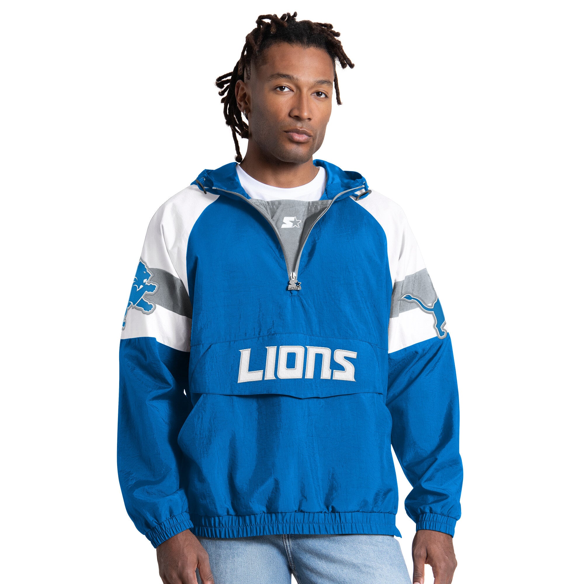 Veste Starter bleue Detroit Lions Street Cut à demi-zip pour homme