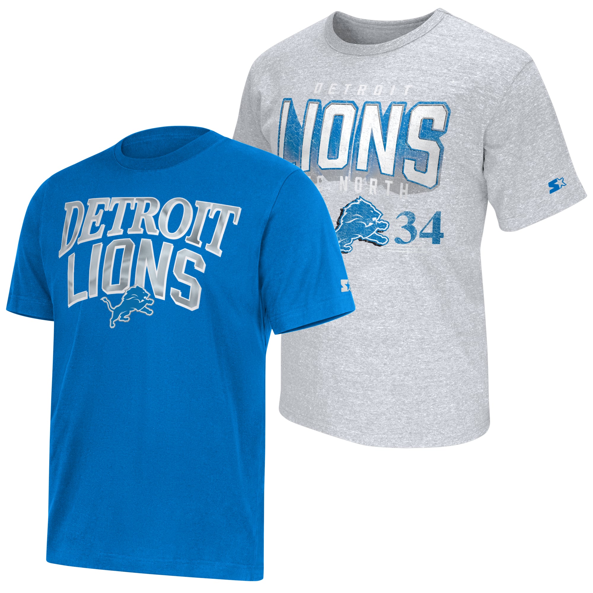Ensemble de deux t-shirts à logo Detroit Lions bleu/gris chiné pour homme