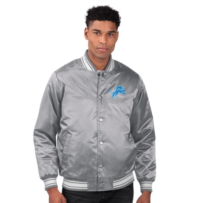 Detroit Lions Starter Printed Team Logo Satin Varsity Full-Snap Jacket - Gray