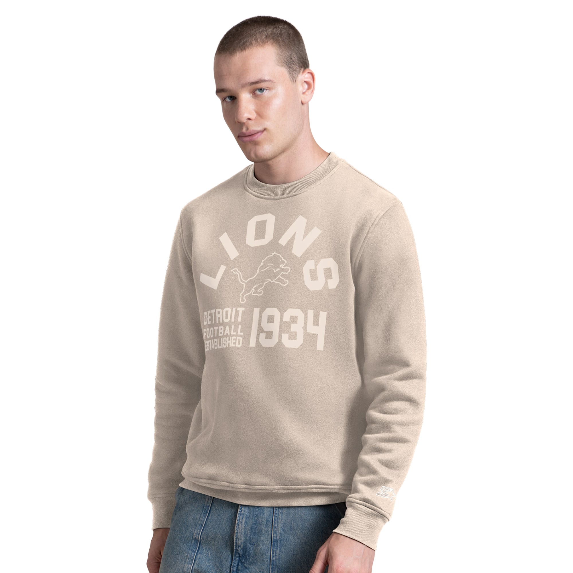 Sweat-shirt à col rond en polaire Starter Tan Detroit Lions pour homme