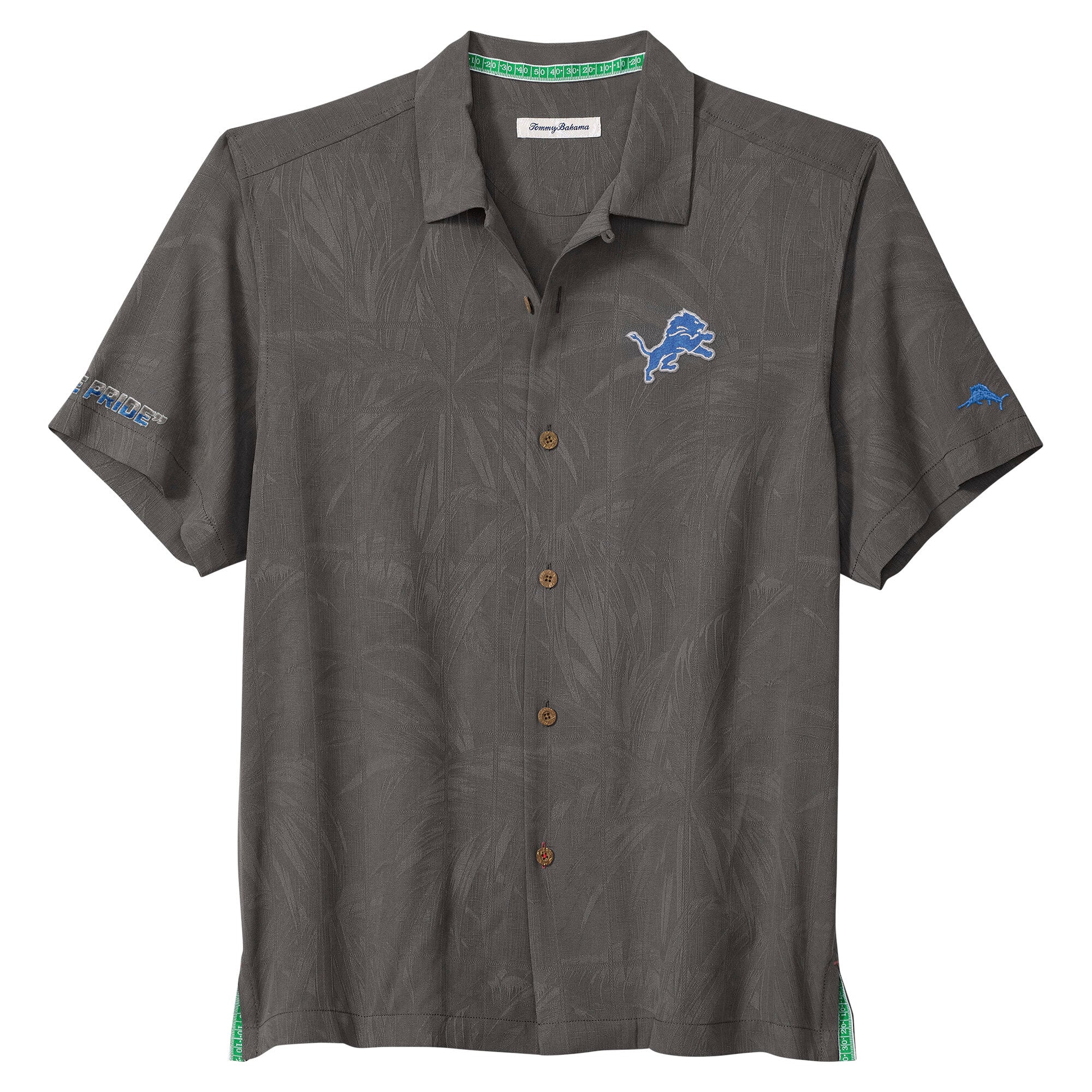 Chemise boutonnée Tommy Bahama grise Detroit Lions Endzone Paradise IslandZone pour homme