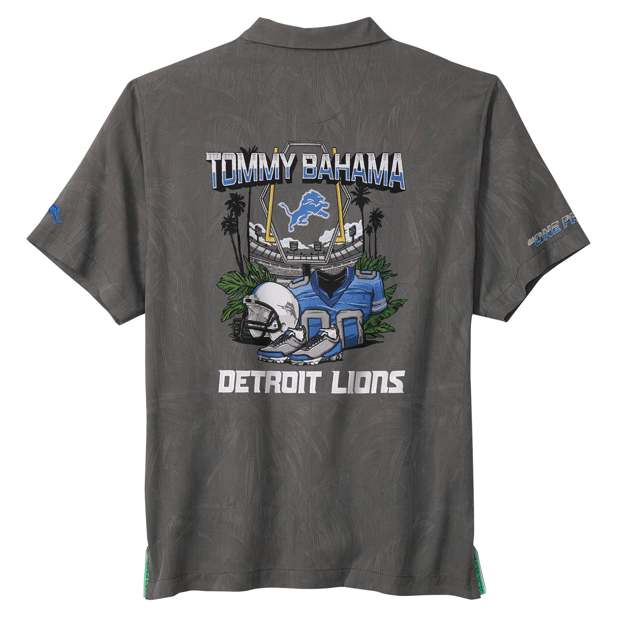 Chemise boutonnée Tommy Bahama grise Detroit Lions Endzone Paradise IslandZone pour homme
