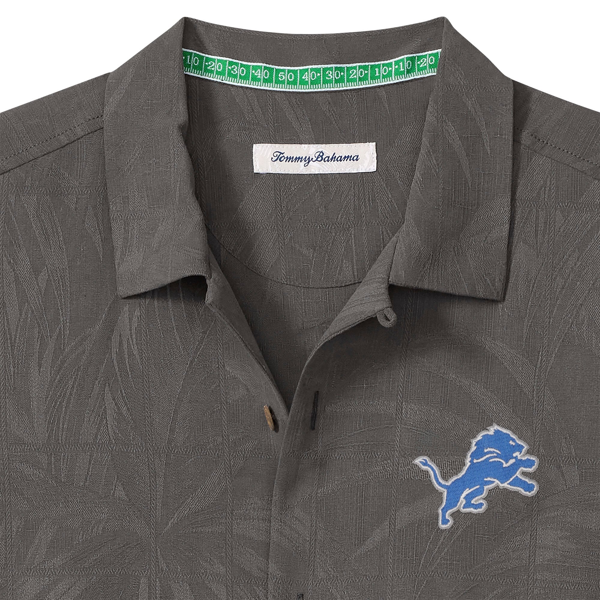 Chemise boutonnée Tommy Bahama grise Detroit Lions Endzone Paradise IslandZone pour homme