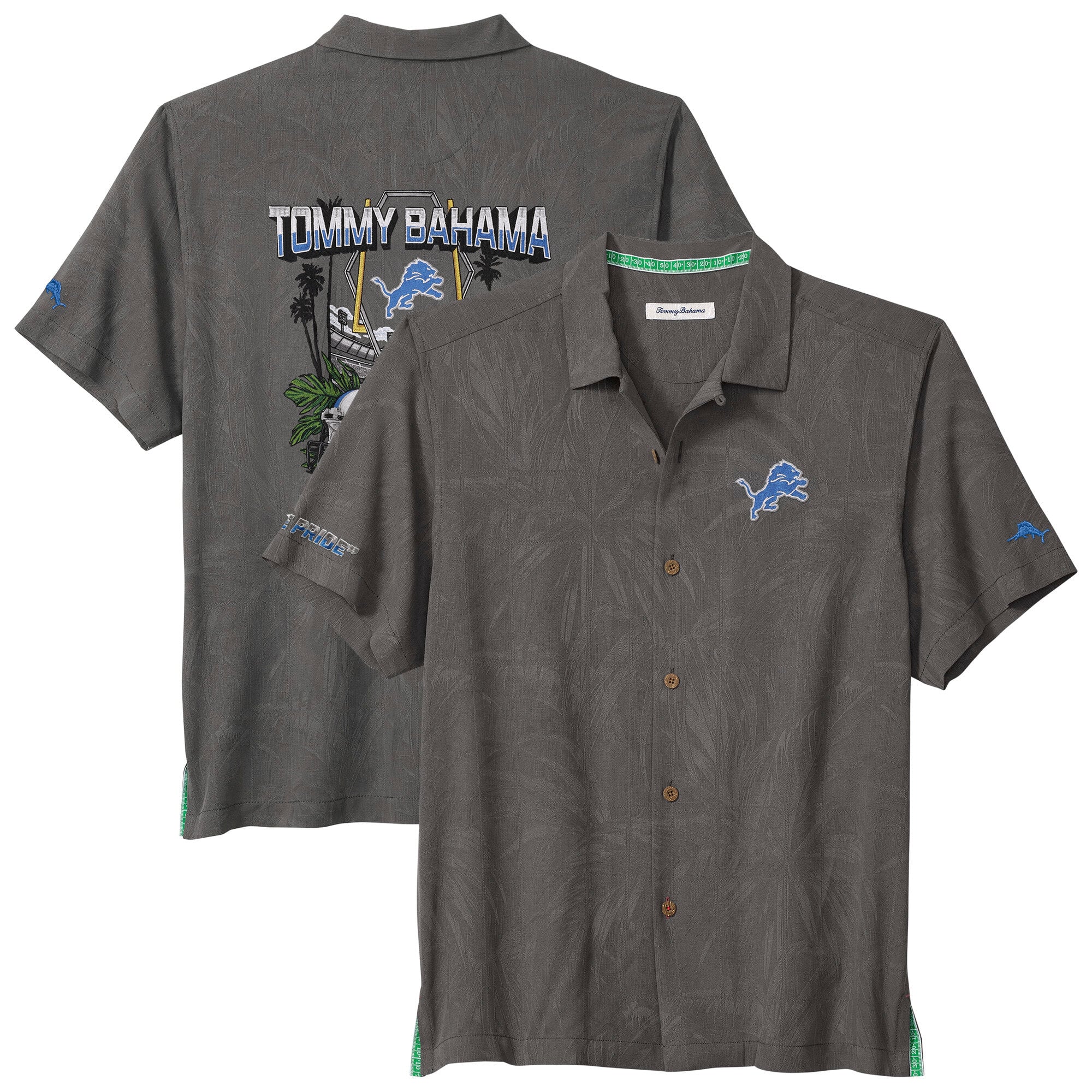 Chemise boutonnée Tommy Bahama grise Detroit Lions Endzone Paradise IslandZone pour homme