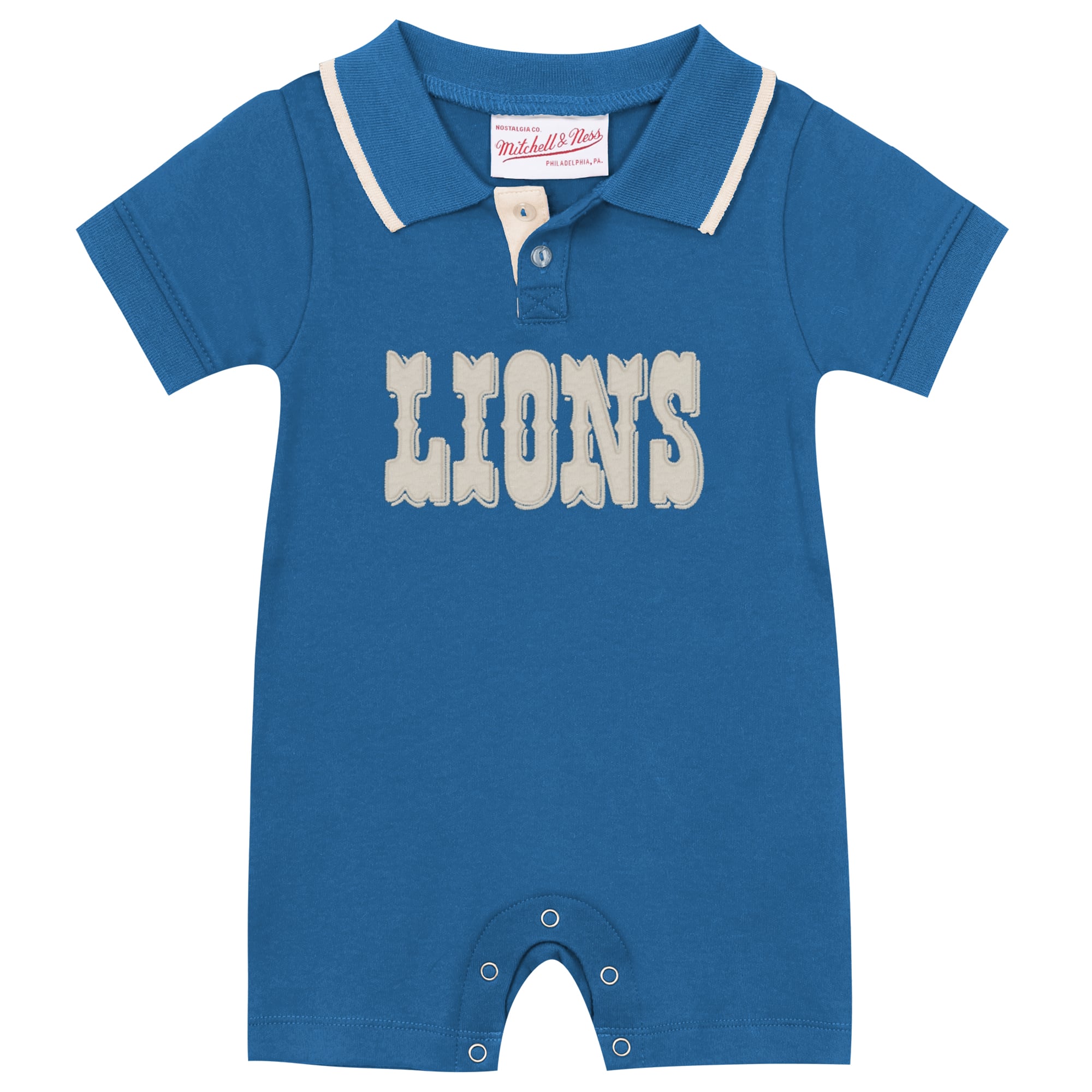 Newborn & Infant Mitchell Ness Blue Detroit Lions Retro Roots Rugby Romper