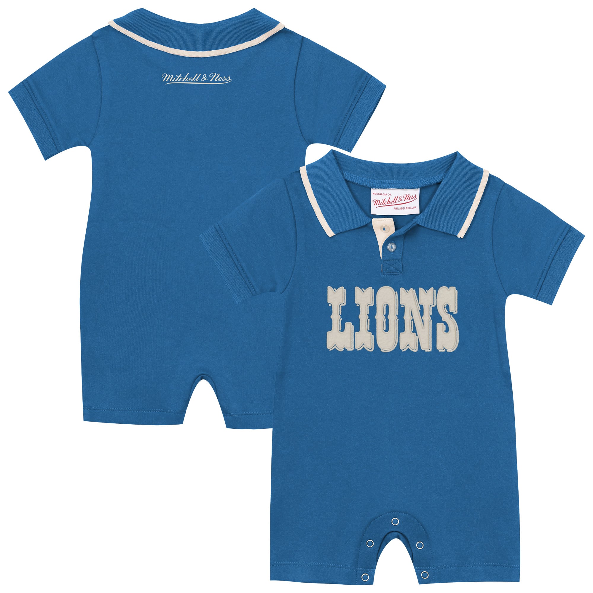 Newborn & Infant Mitchell Ness Blue Detroit Lions Retro Roots Rugby Romper