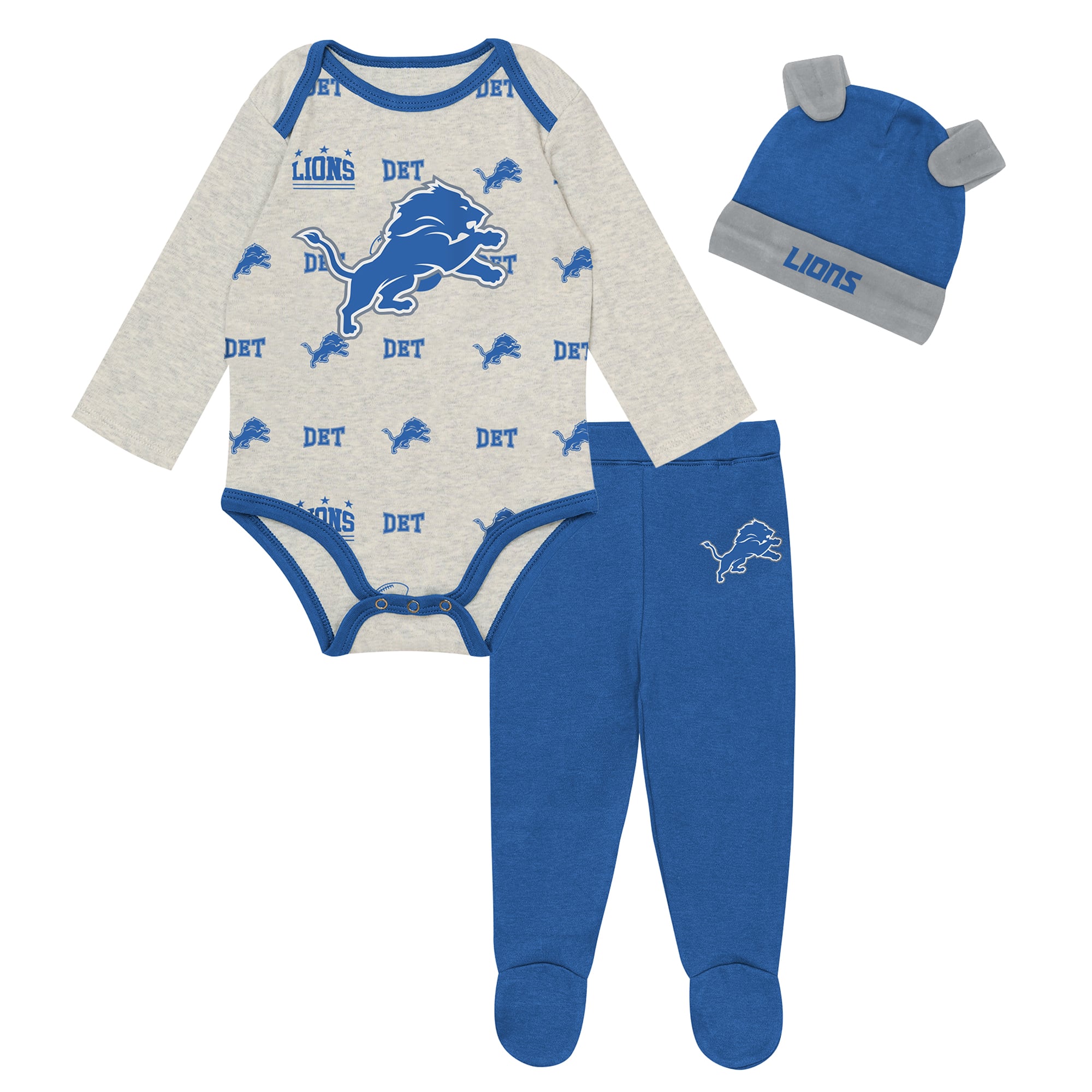 Ensemble pantalon et bonnet 3 pièces Outerstuff gris chiné Detroit Lions Huddles & Giggles pour nouveau-né
