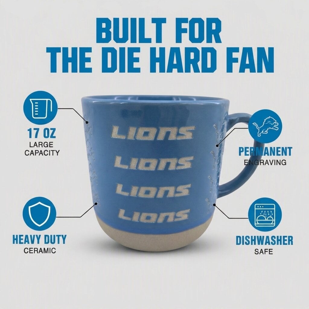 Mug Pegasus Detroit Lions 17 oz, logo ton sur ton, finition sablée
