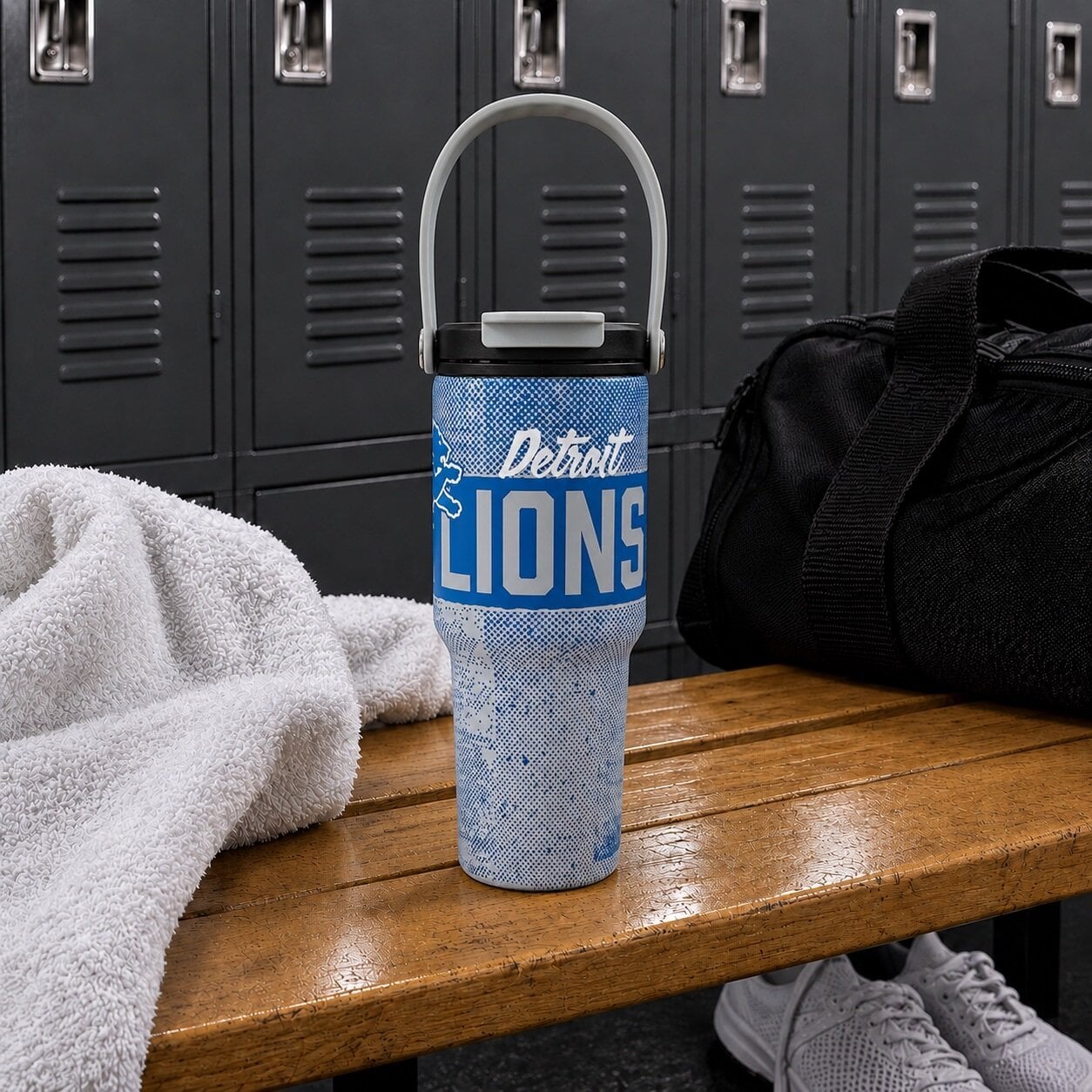 Gourde Pegasus Detroit Lions 710 ml (24 oz) en acier inoxydable à double bouchon et motif dégradé moucheté