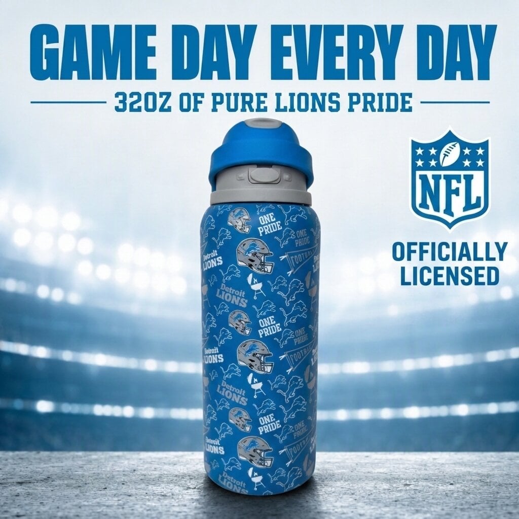 Gourde Pegasus Detroit Lions 32 oz, fanion de match, en acier inoxydable ProPress