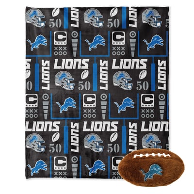 Detroit Lions Pegasus 50" x 60" Blackout Team Spirit Ultra Soft Throw & Plush Football Combo Pack