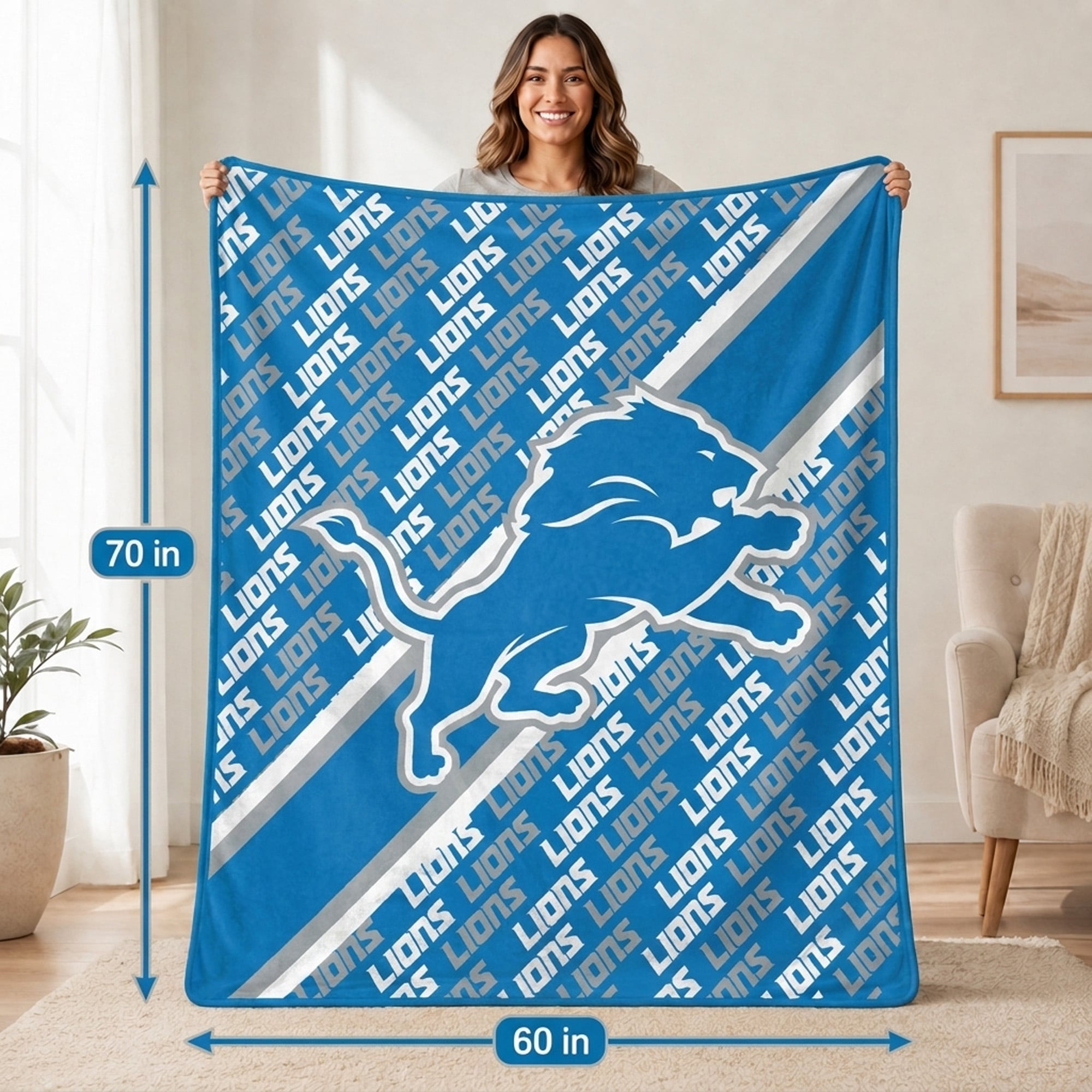 Couverture ultra douce Pegasus Detroit Lions 60" x 70" (diagonale) avec logo doublé