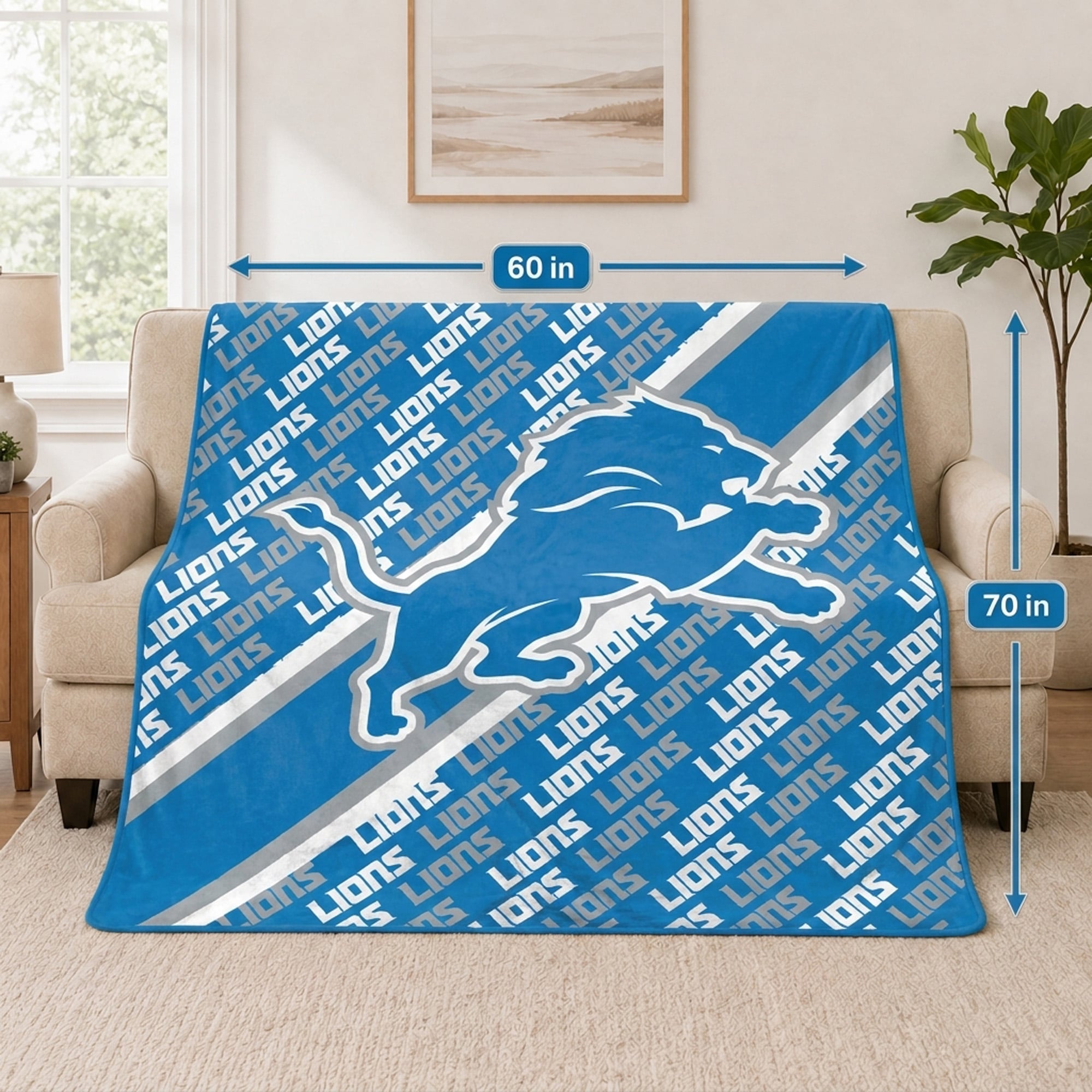 Couverture ultra douce Pegasus Detroit Lions 60" x 70" (diagonale) avec logo doublé