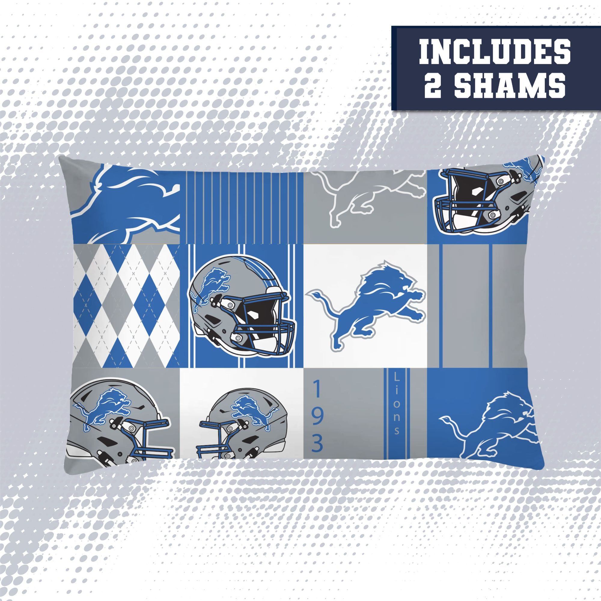 Ensemble de literie trois pièces à carreaux patchwork Pegasus Detroit Lions, format grand/queen.