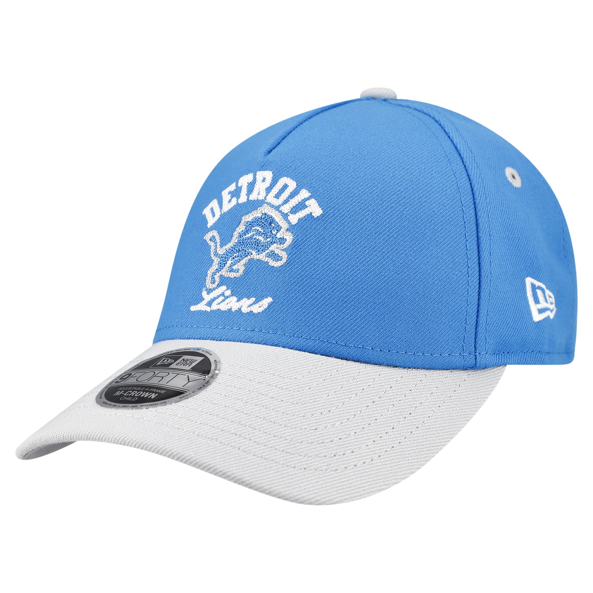Casquette ajustable New Era bleue Detroit Lions Arch 9FORTY A-Frame M-Crown pour enfants d'âge préscolaire