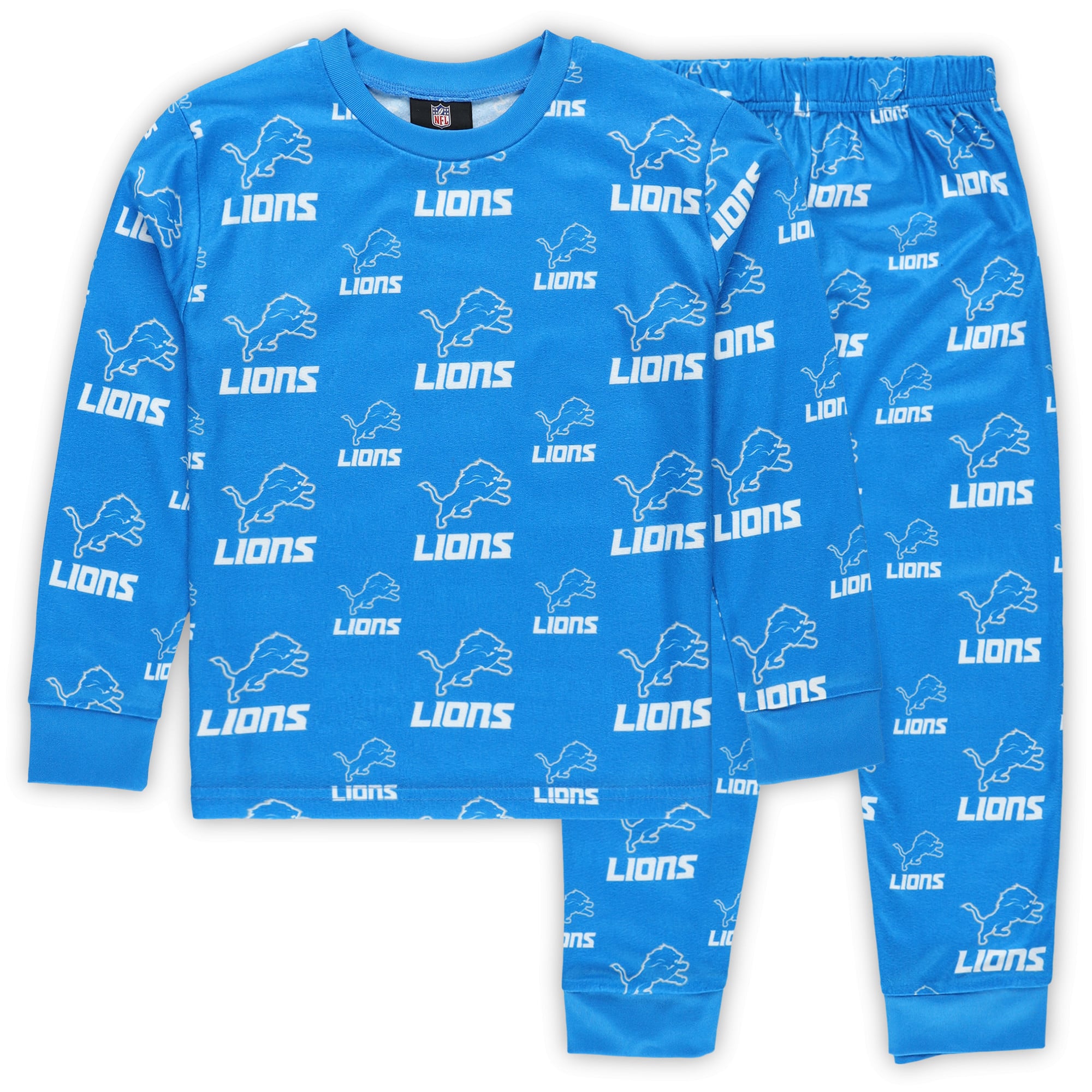 Ensemble de pyjama pour enfant d'âge préscolaire Outerstuff bleu Detroit Lions, t-shirt à manches longues et pantalon imprimé intégral