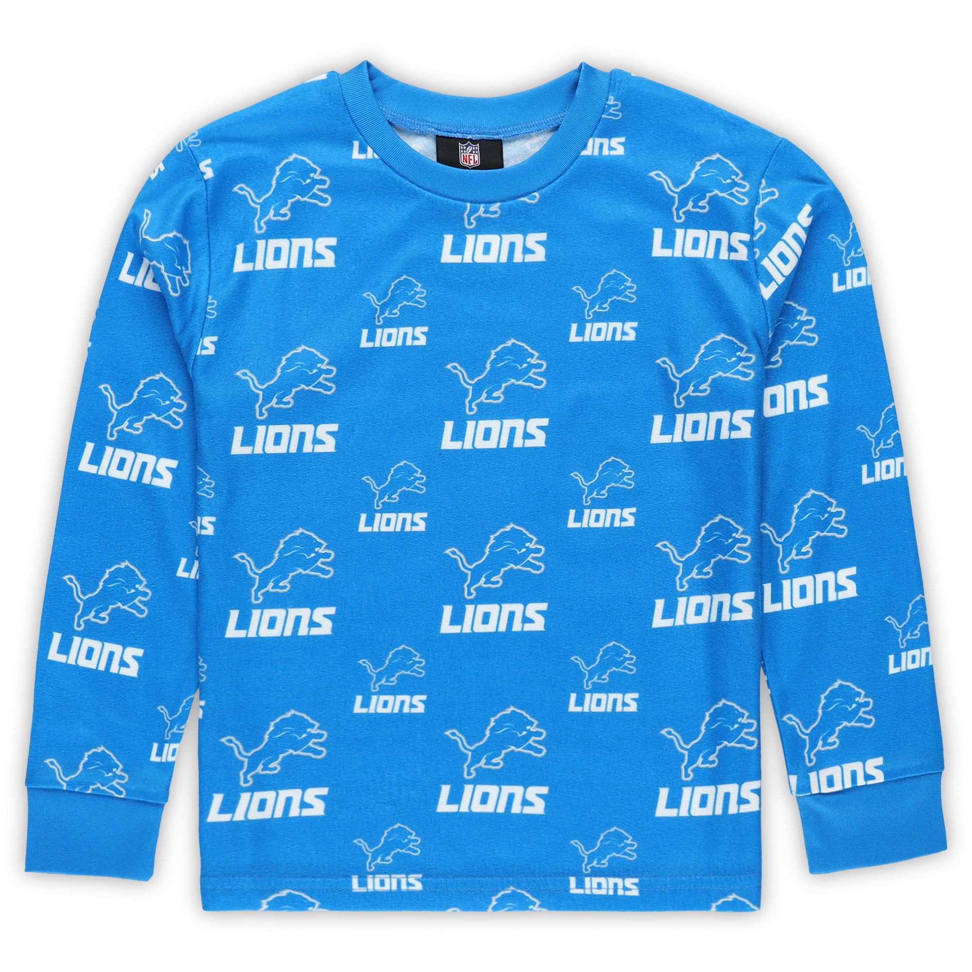 Ensemble de pyjama pour enfant d'âge préscolaire Outerstuff bleu Detroit Lions, t-shirt à manches longues et pantalon imprimé intégral