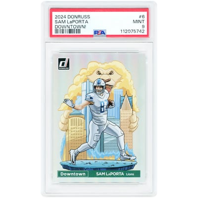 Sam LaPorta Detroit Lions 2024 Panini Donruss Downtown! #6 PSA Authenticated 9 Card