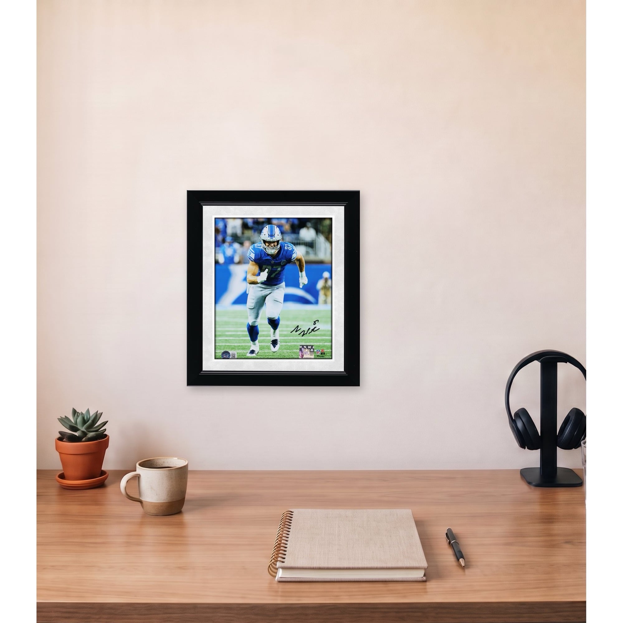 Sam LaPorta Detroit Lions Autographed 8" x 10" Running Route in Blue Jersey Photograph