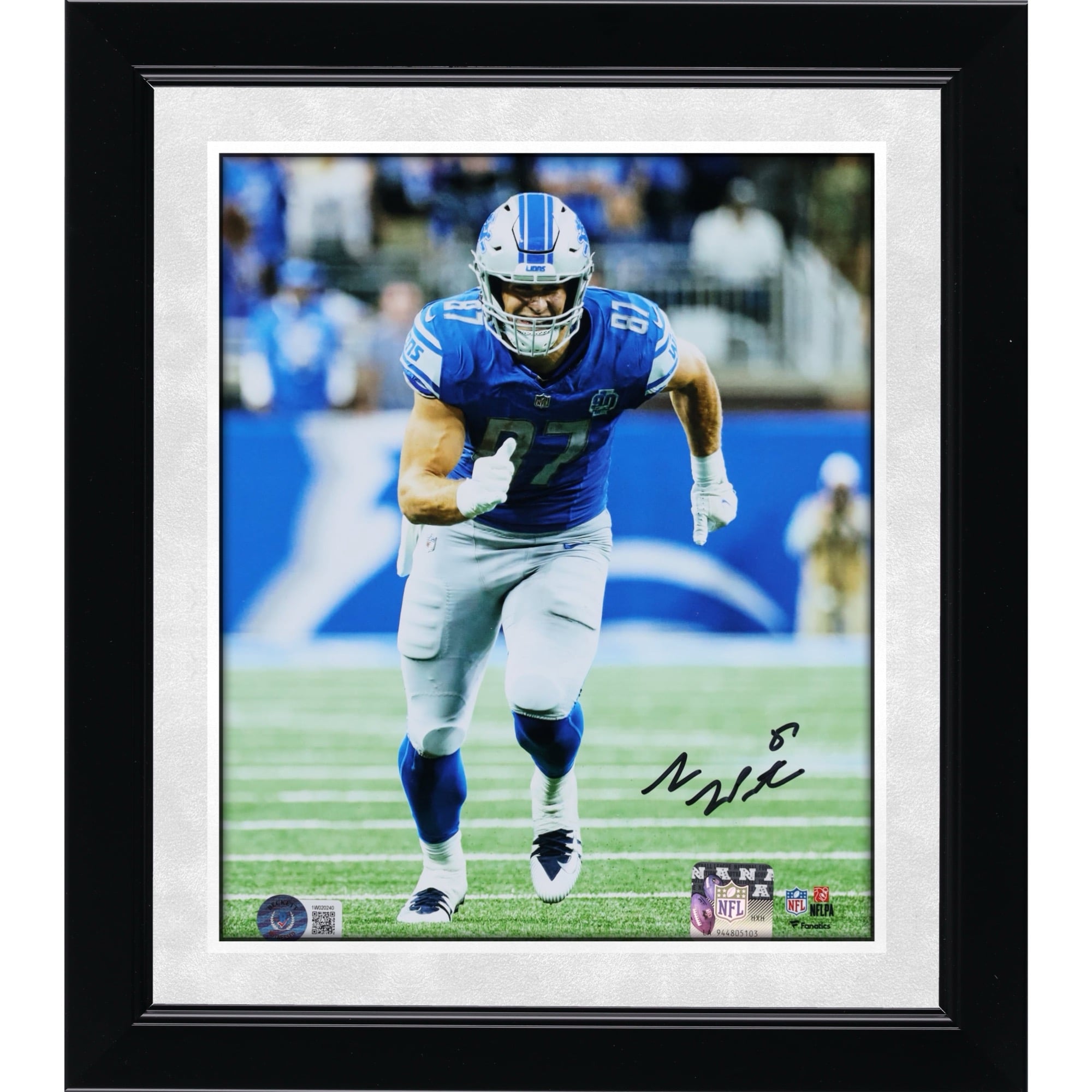 Sam LaPorta Detroit Lions Autographed 8" x 10" Running Route in Blue Jersey Photograph