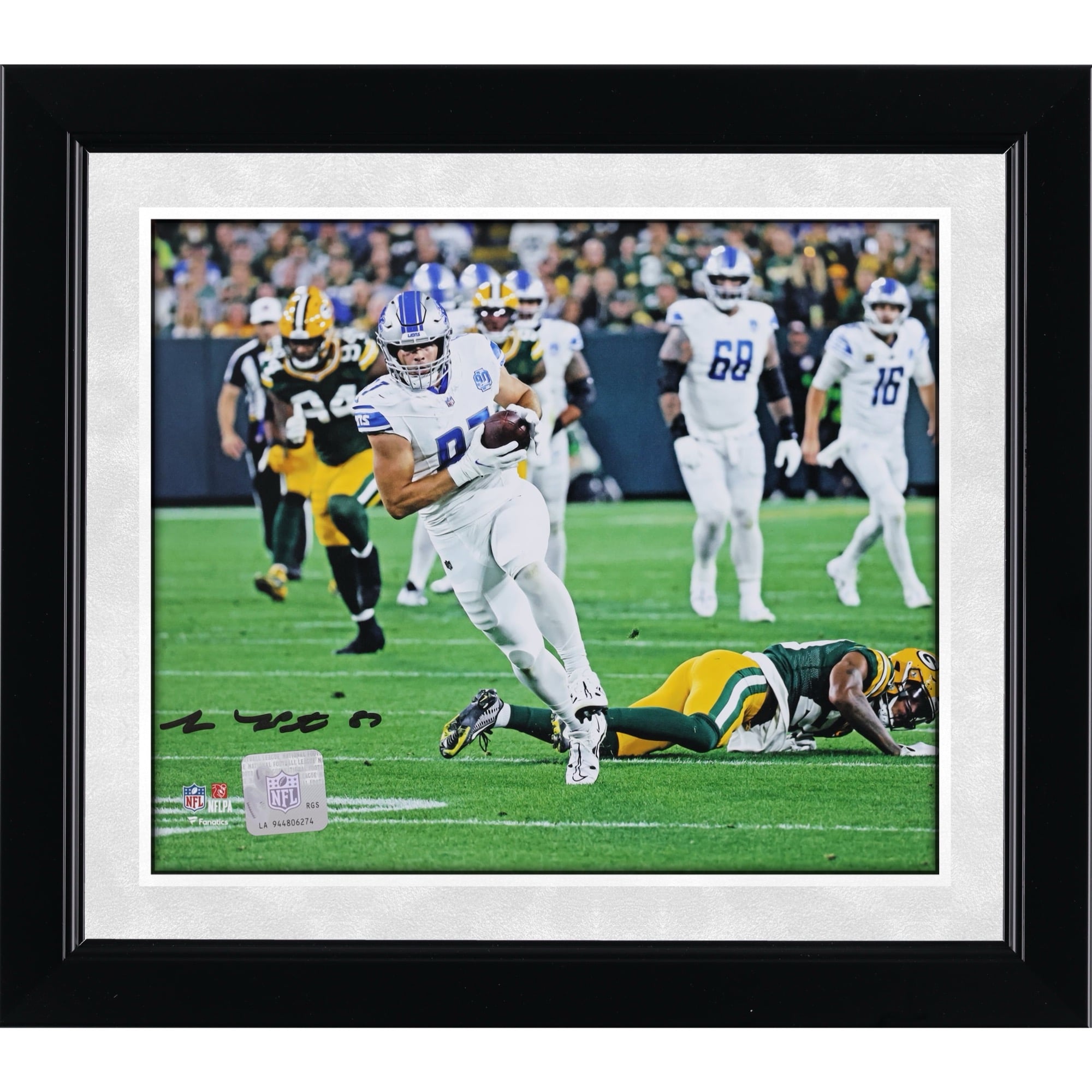 Sam LaPorta Detroit Lions Autographed 8" x 10" White Jersey Running Photograph