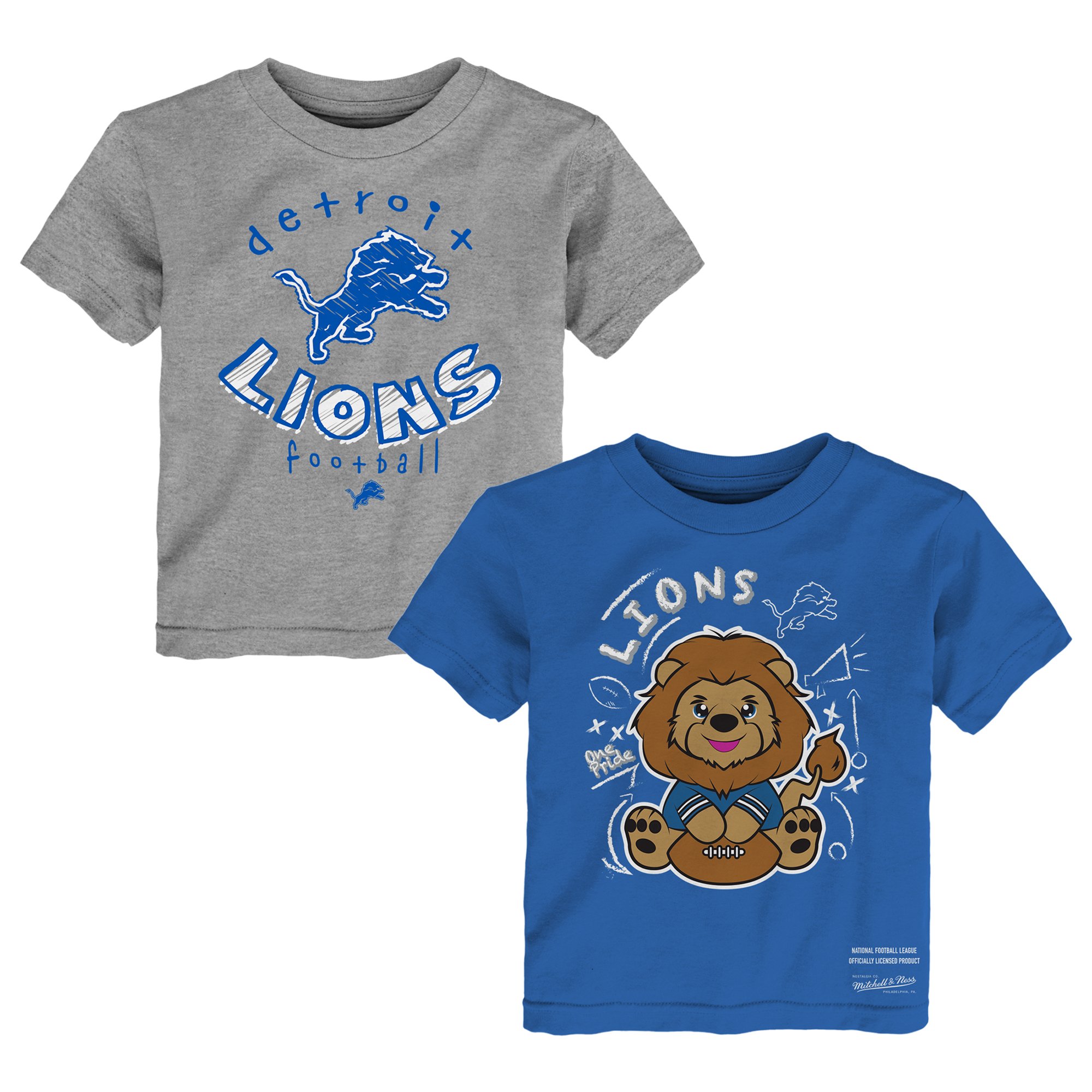 Toddler Mitchell & Ness  Blue/Gray Detroit Lions Two-Pack Sketched Up T-Shirt Set
