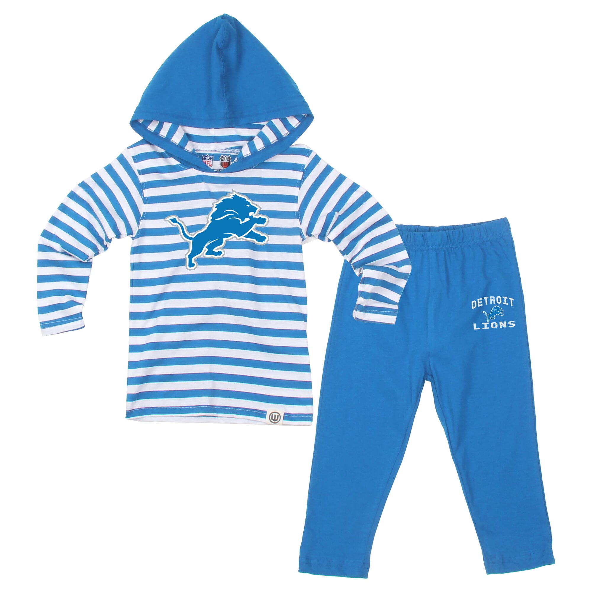 Ensemble pour tout-petit Wes & Willy bleu à rayures Detroit Lions : haut manches longues et pantalon capuche.