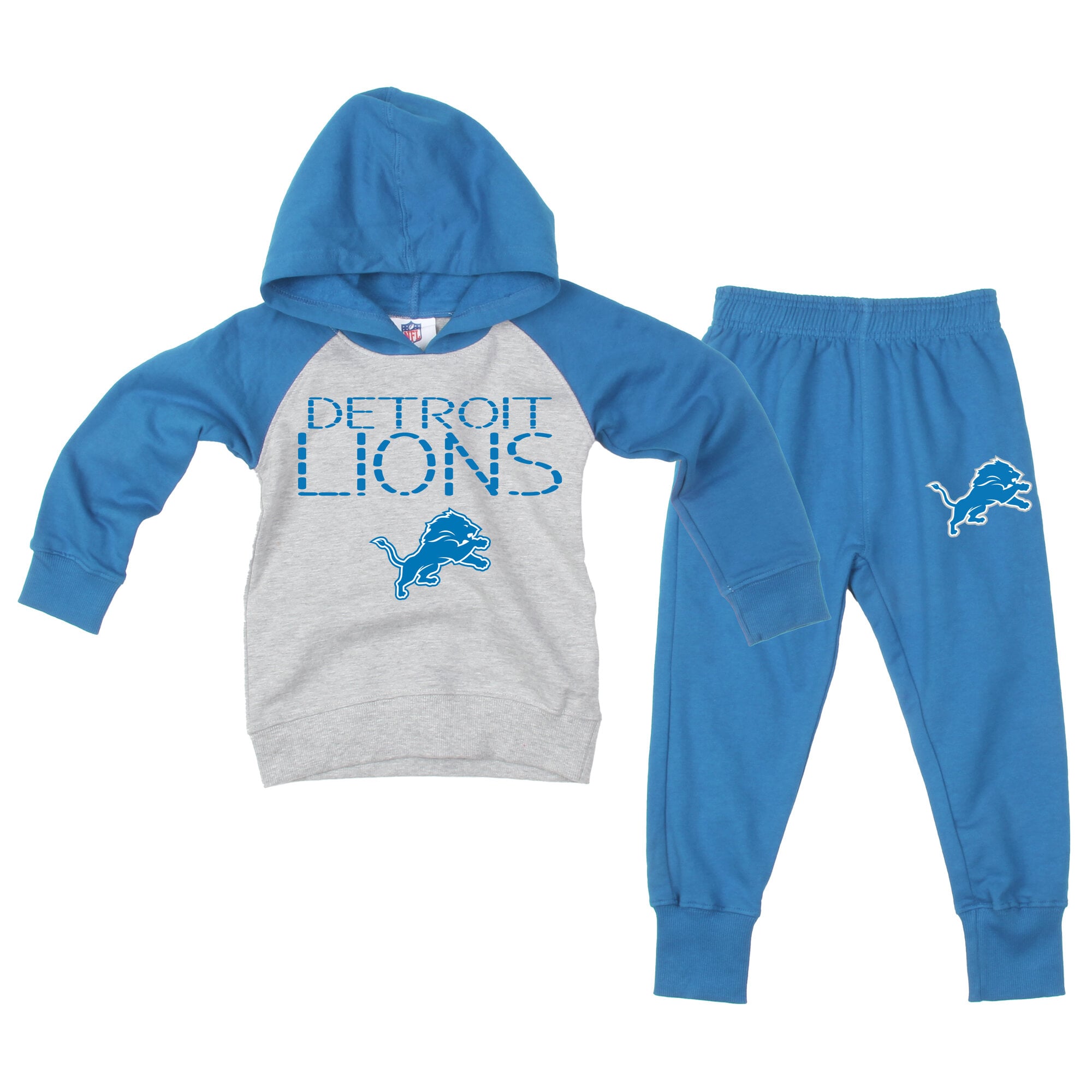 Ensemble sweat à capuche raglan et pantalon de survêtement gris/bleu Detroit Lions pour tout-petits Wes Willy