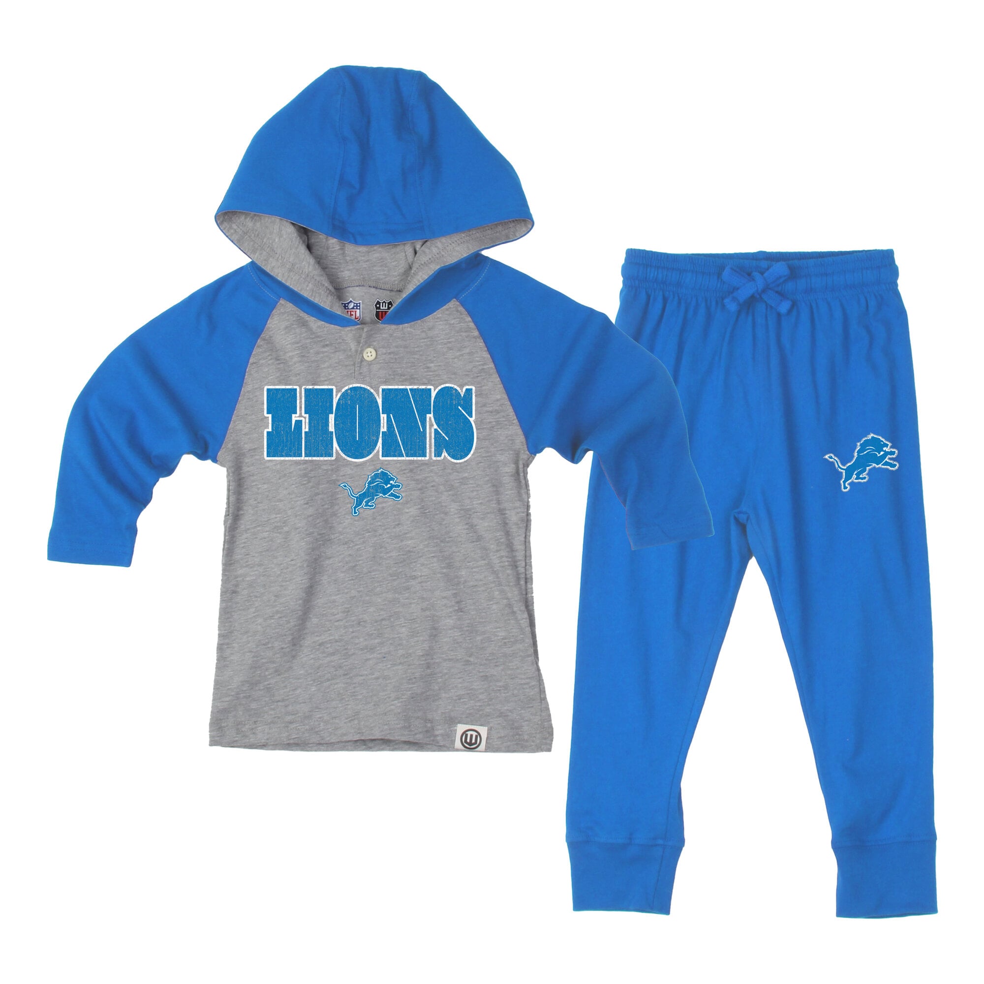 Ensemble sweat à capuche Henley et pantalon de survêtement Wes & Willy pour tout-petits, gris chiné/bleu, Detroit Lions