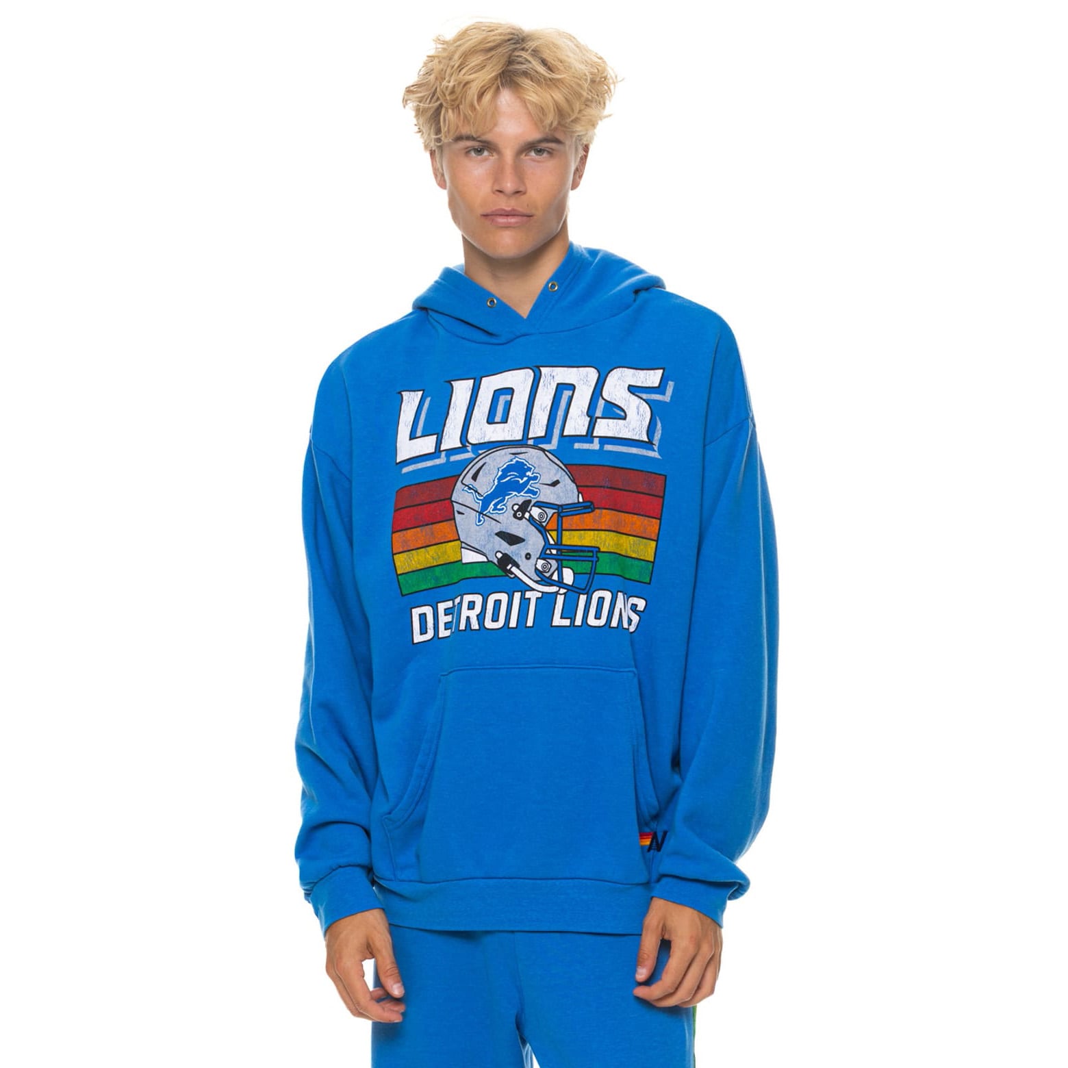 Sweat à capuche unisexe Aviator Nation bleu Detroit Lions, coupe décontractée, en mélange de trois matières.