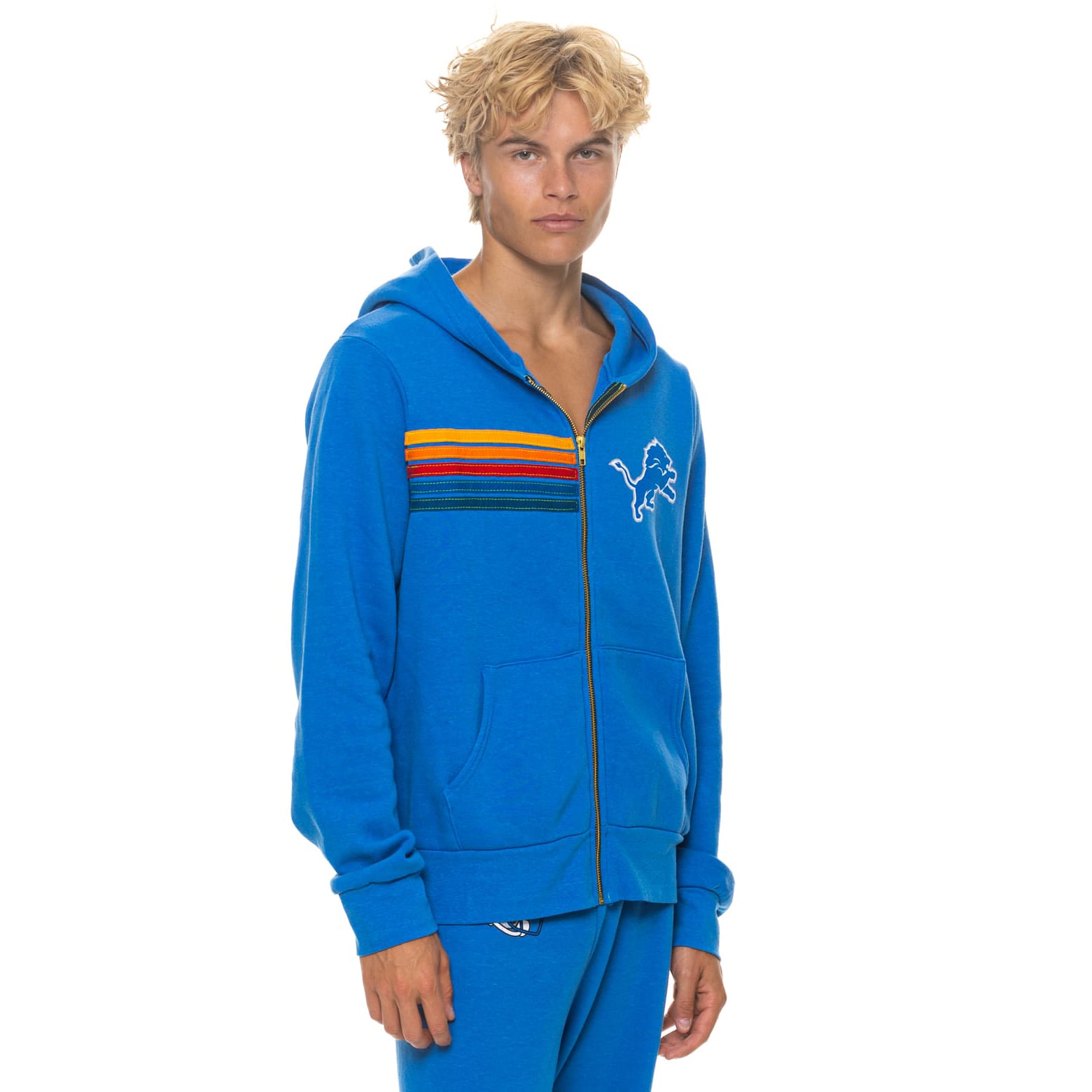 Unisex Aviator Nation Blue Detroit Lions Tri-Blend Full-Zip Hoodie