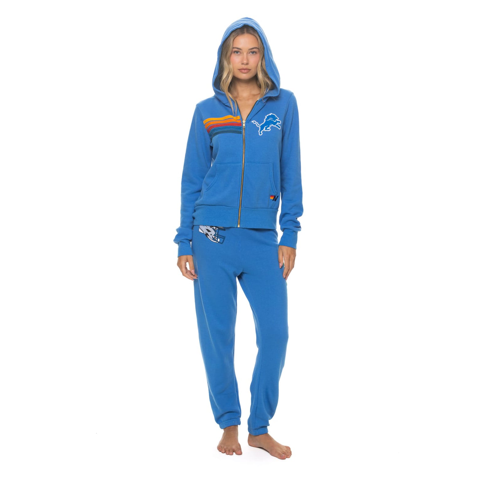 Unisex Aviator Nation Blue Detroit Lions Tri-Blend Full-Zip Hoodie