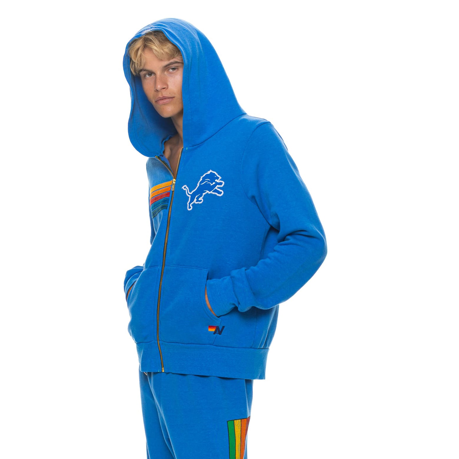 Unisex Aviator Nation Blue Detroit Lions Tri-Blend Full-Zip Hoodie