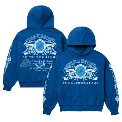 Detroit Lions Born x Raised Unisex Crest Hoodie - Blue