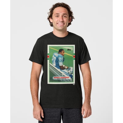 Barry Sanders Detroit Lions Homage Unisex NFL Topps Trading Card Tri-Blend T-Shirt - Charcoal