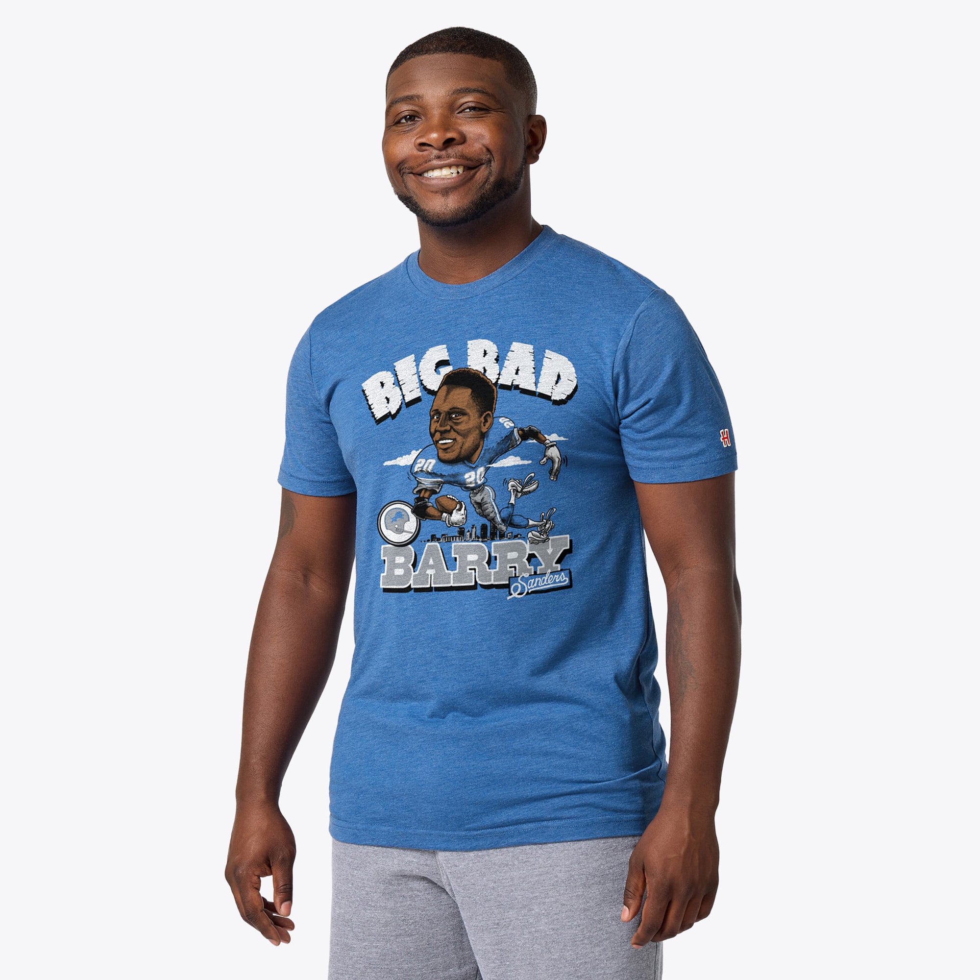 T-shirt unisexe hommage à Barry Sanders Stone, joueur des Detroit Lions, en mélange de trois matières
