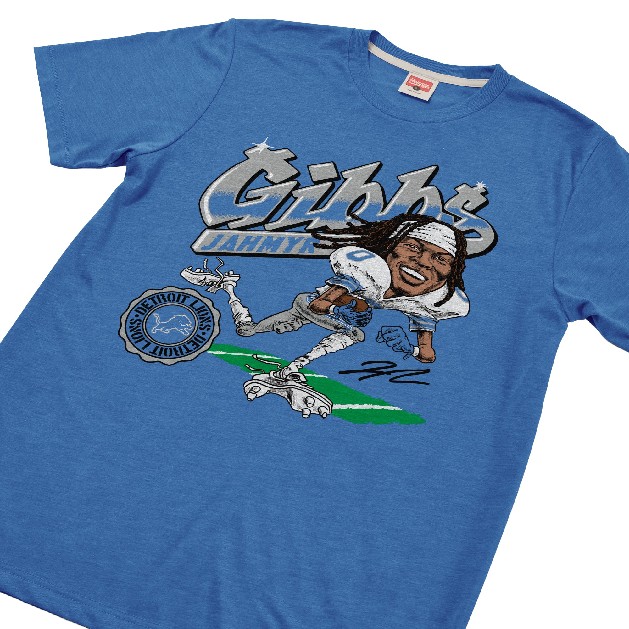 T-shirt unisexe en mélange de trois tissus, hommage à Jahmyr Gibbs Stone, joueur des Detroit Lions.