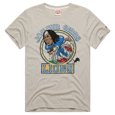Jahmyr Gibbs Detroit Lions Homage Unisex Caricature Player Graphic Tri-Blend T-Shirt - Stone