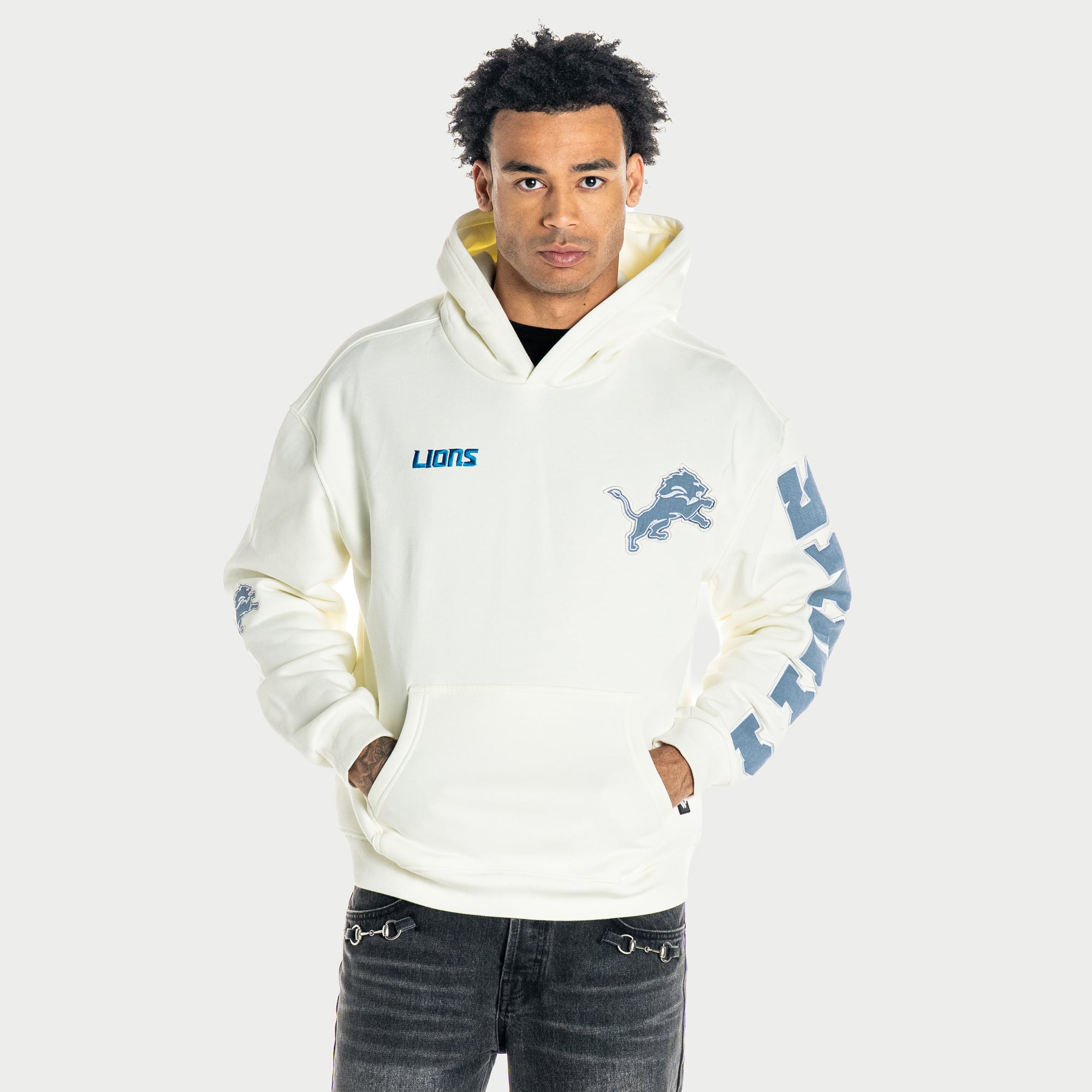 Sweat à capuche unisexe The Wild Collective couleur crème Detroit Lions