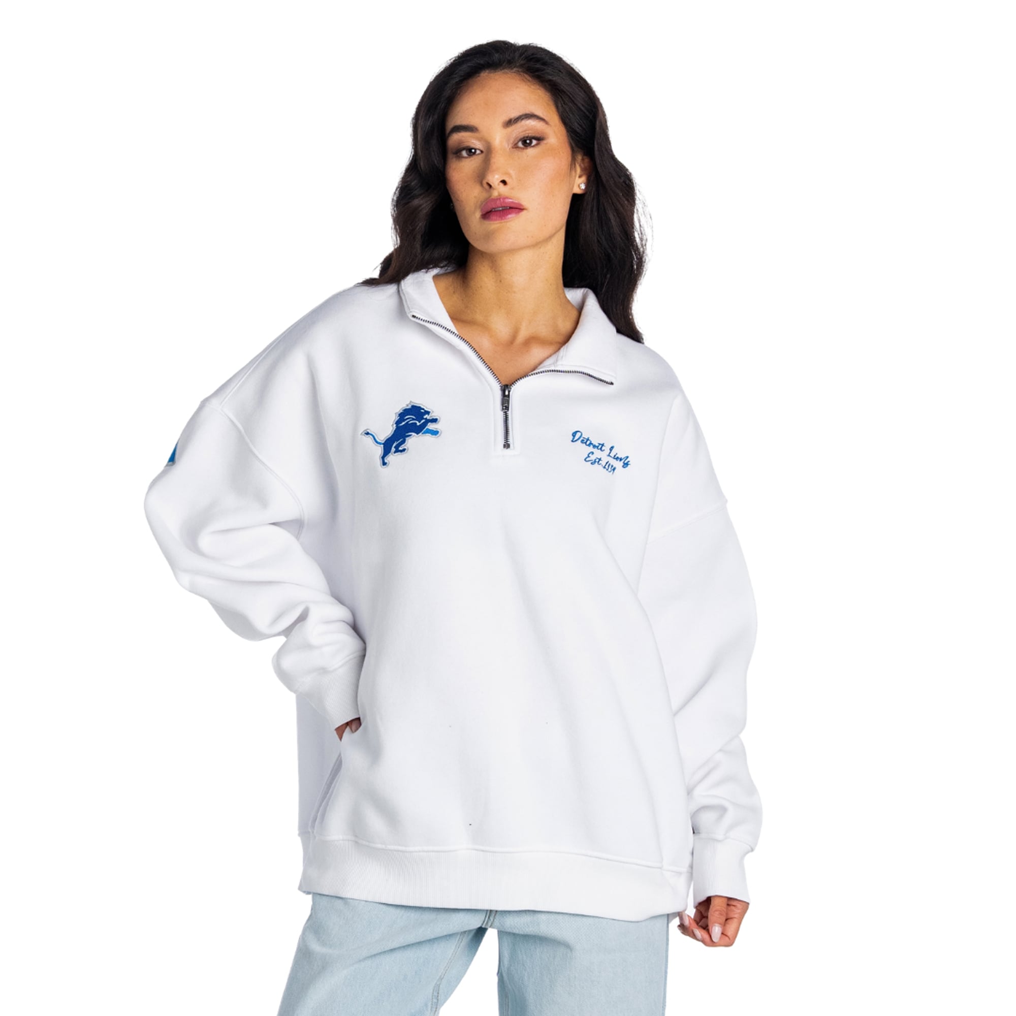 Unisex The Wild Collective  White Detroit Lions Boxy Quarter-Zip Fleece Pullover