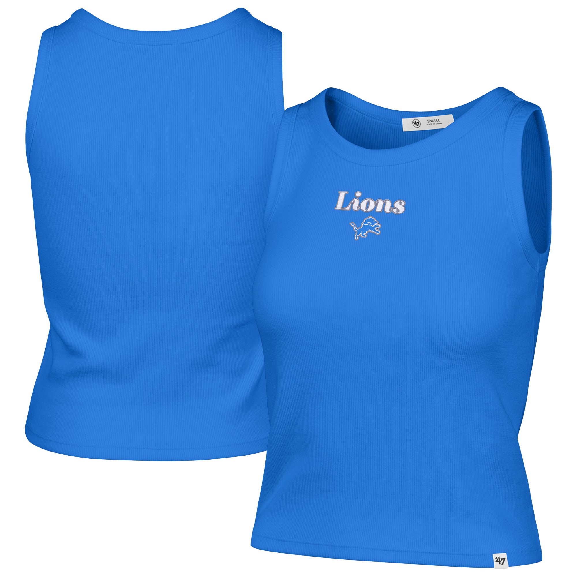 Débardeur court côtelé à coupe droite pour femme, modèle 47 bleu Detroit Lions