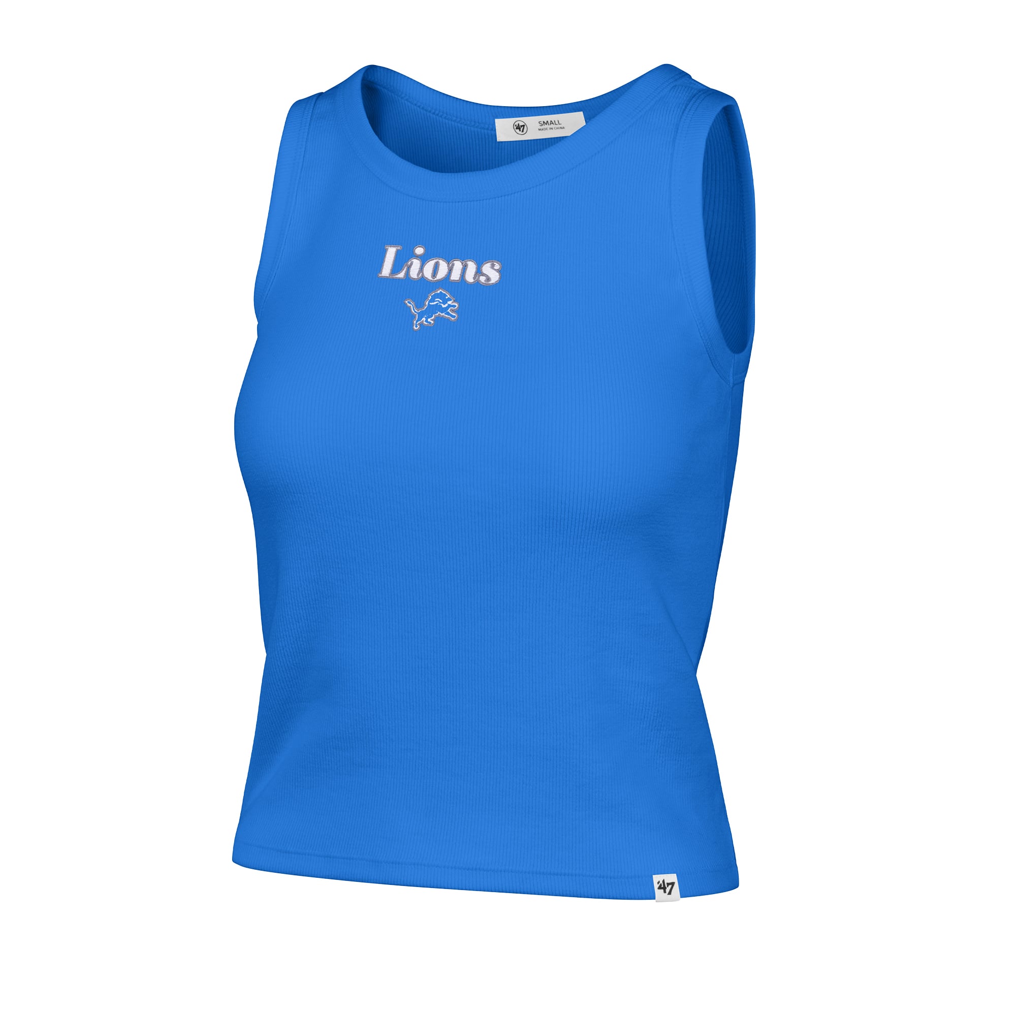 Débardeur court côtelé à coupe droite pour femme, modèle 47 bleu Detroit Lions