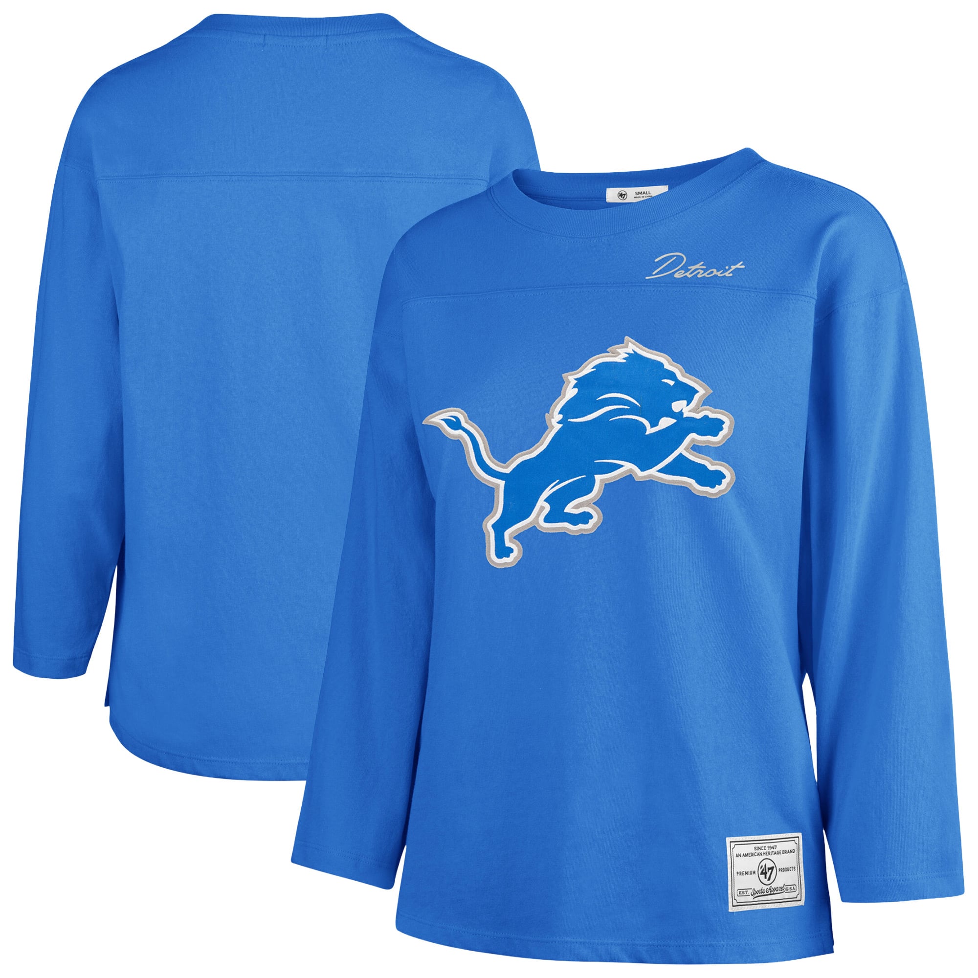 T-shirt à manches longues intemporel « 47 Blue Detroit Lions Game Nod » pour femmes