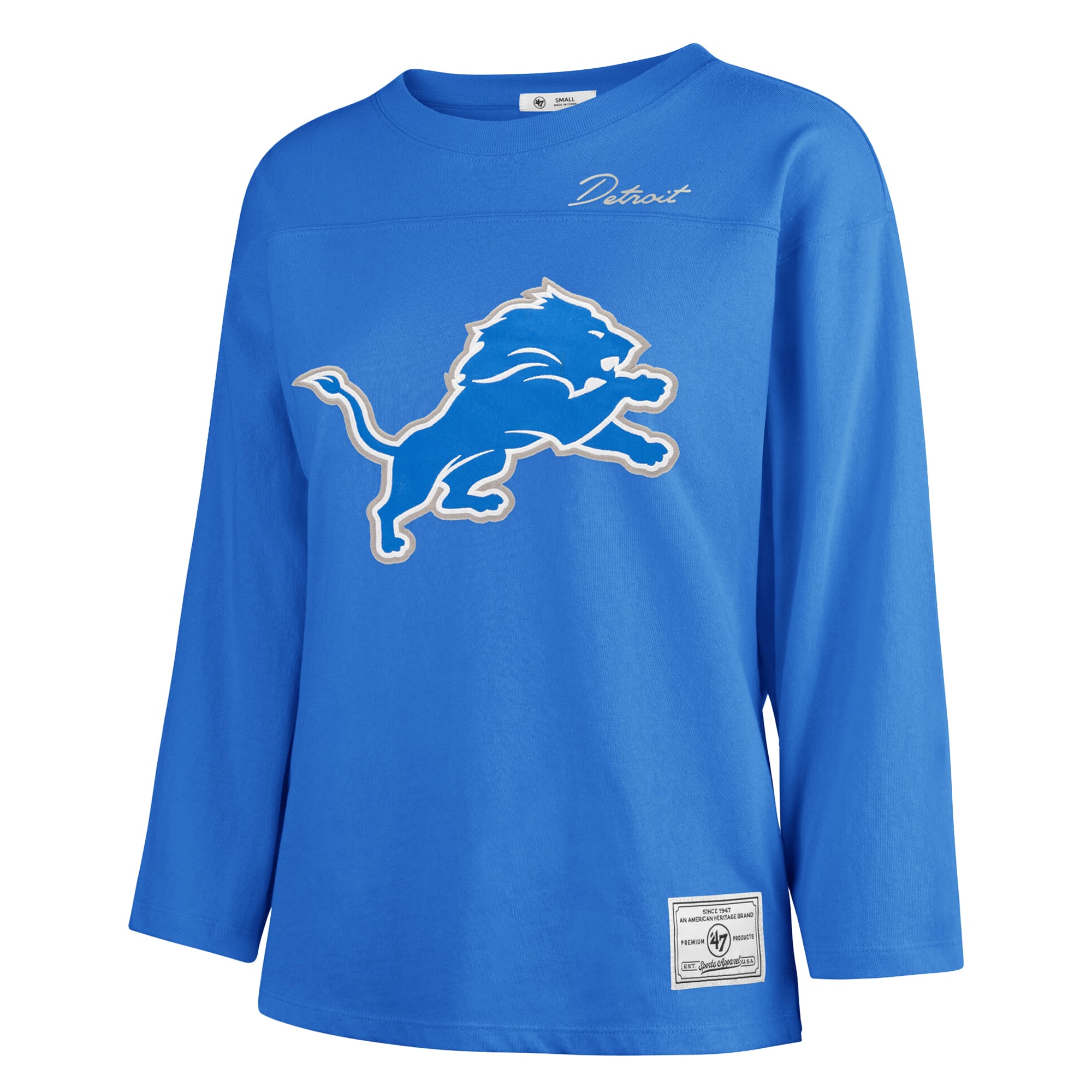T-shirt à manches longues intemporel « 47 Blue Detroit Lions Game Nod » pour femmes