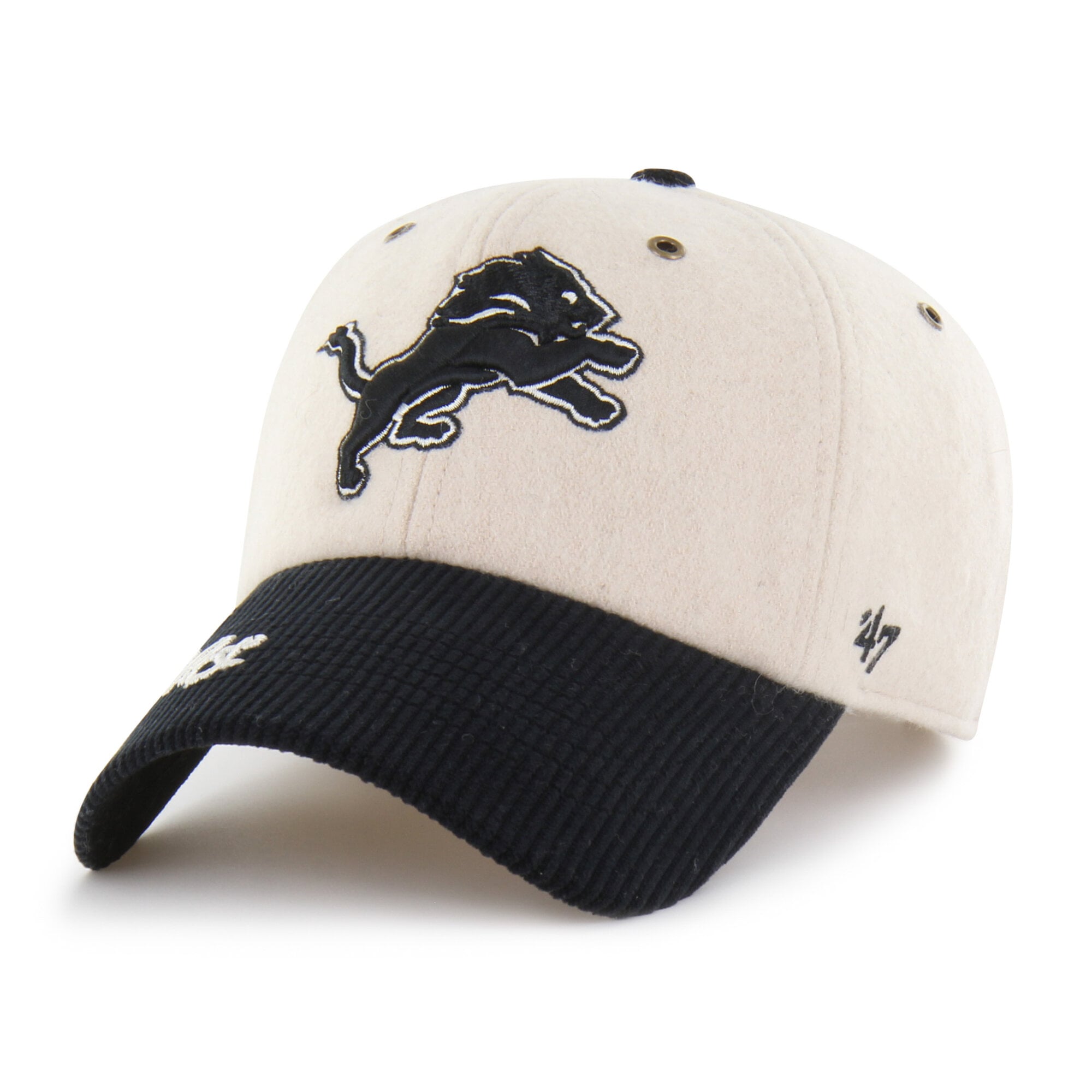 Women's '47 Natural/Black Detroit Lions Rope Script Clean Up Adjustable Hat