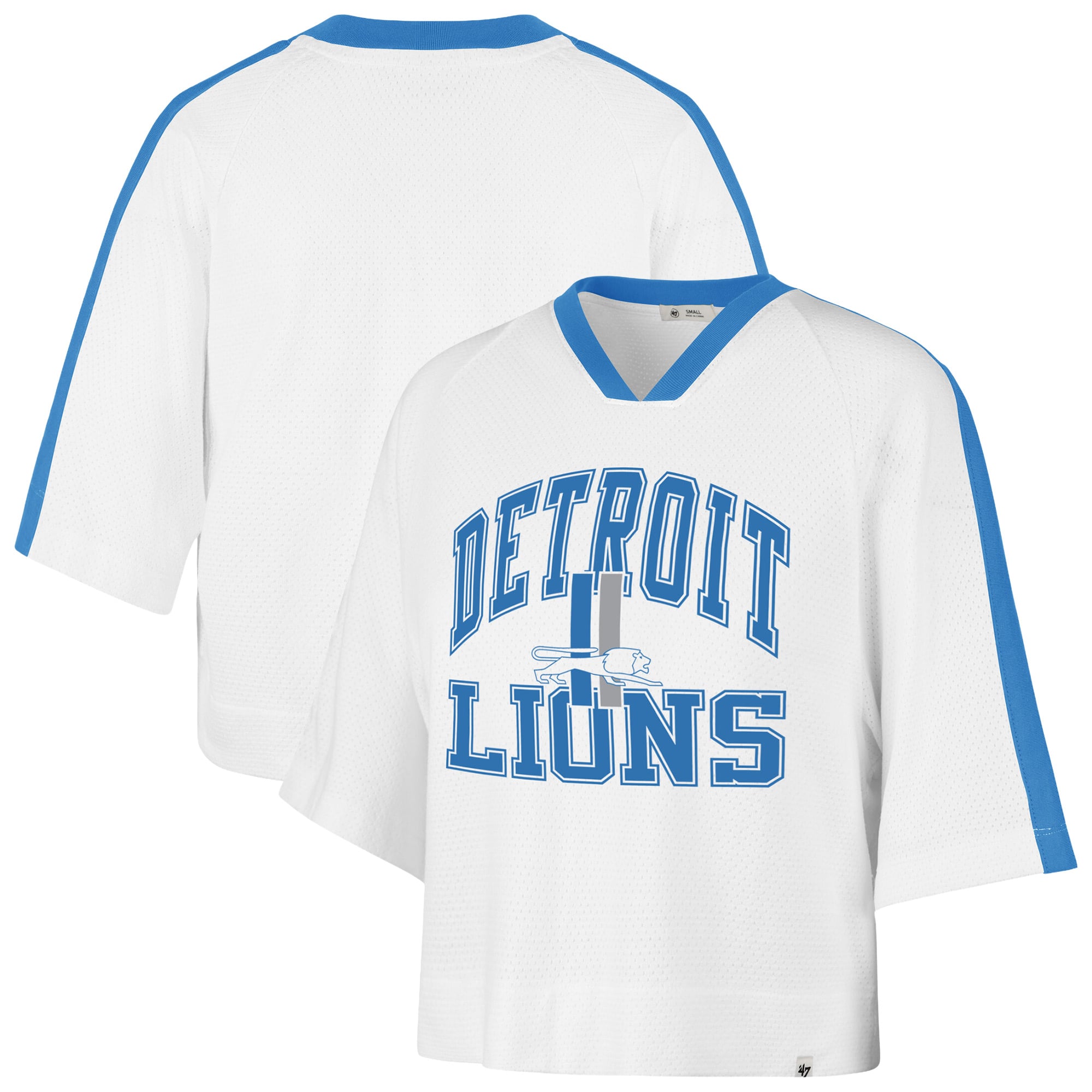 Women's '47 White Detroit Lions Big Overarch Drop Needle Raglan V-Neck T-Shirt